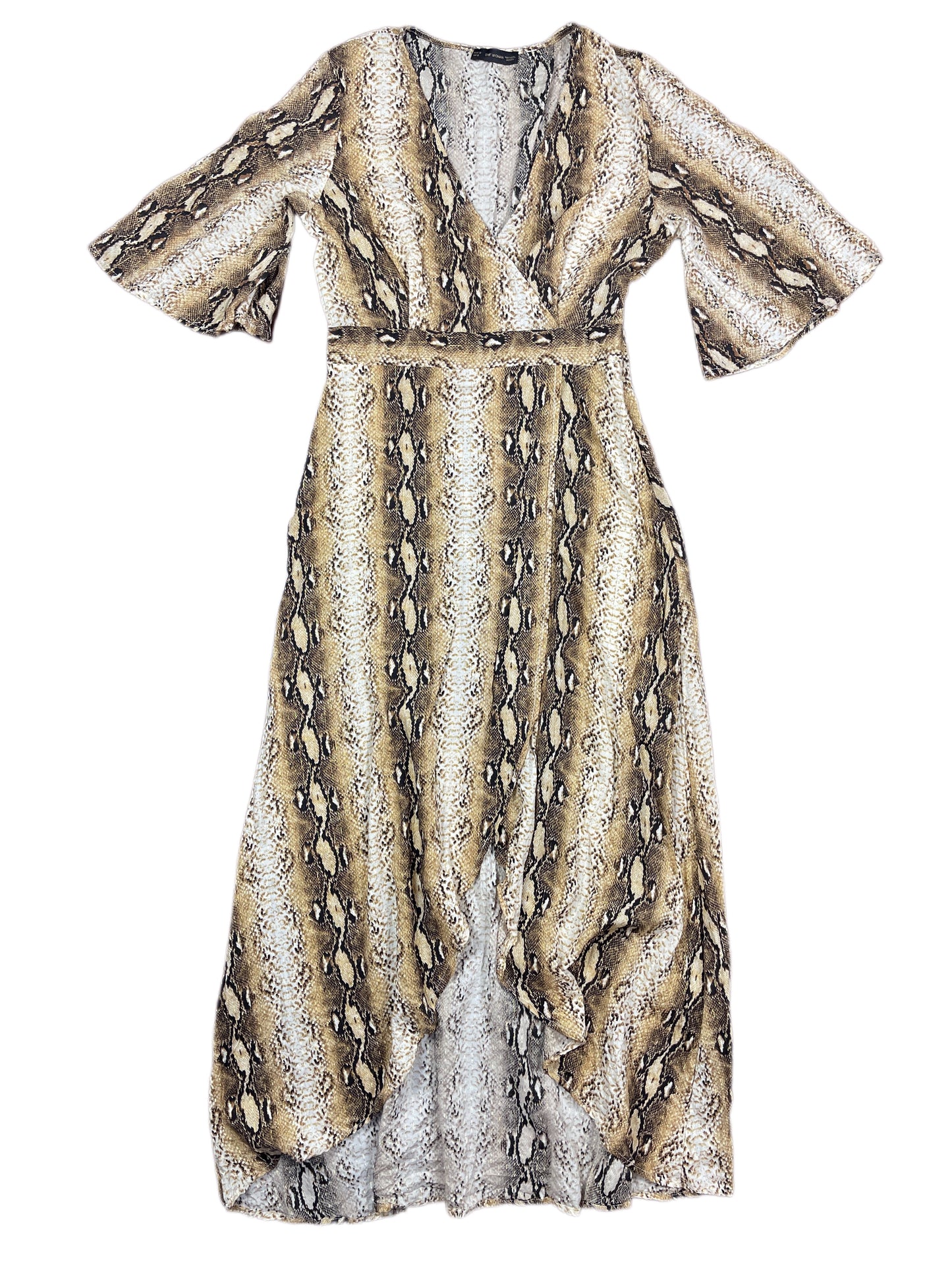 Short Sleeve Dress Snake Pattern Gold White - S