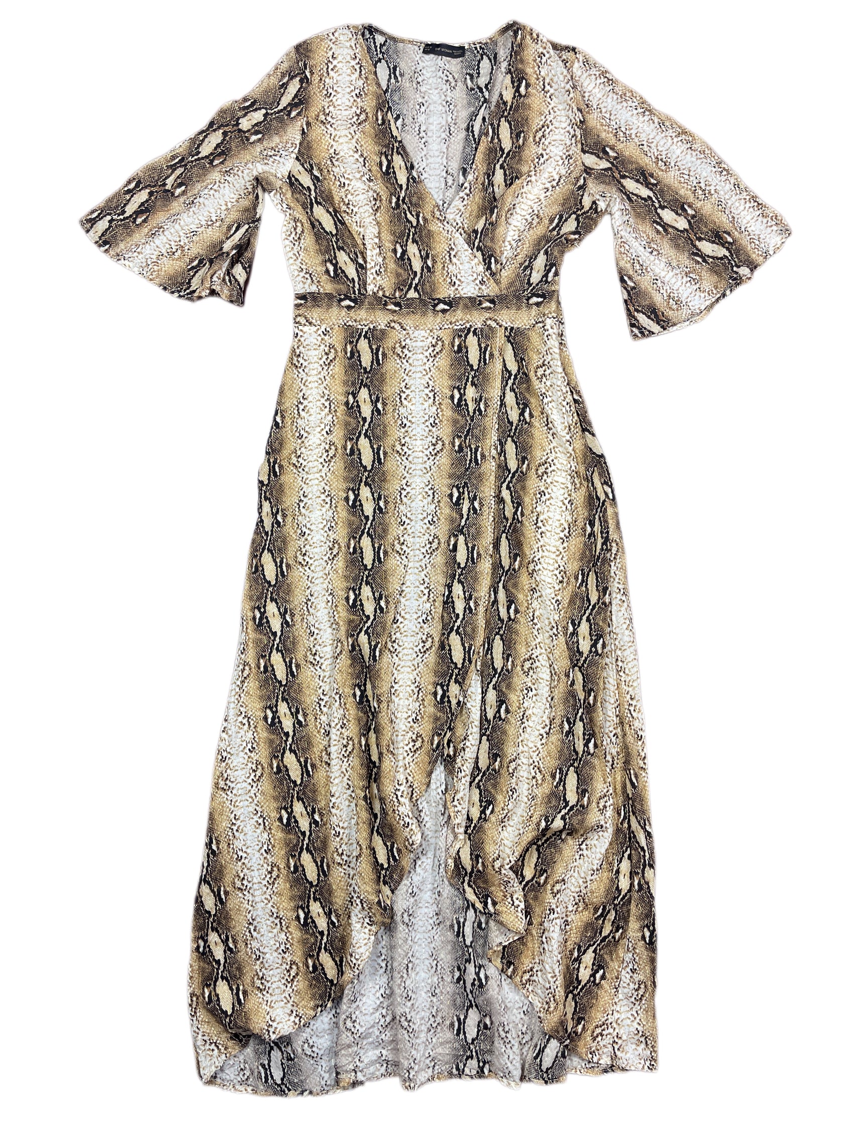 Short Sleeve Dress Snake Pattern Gold White - S