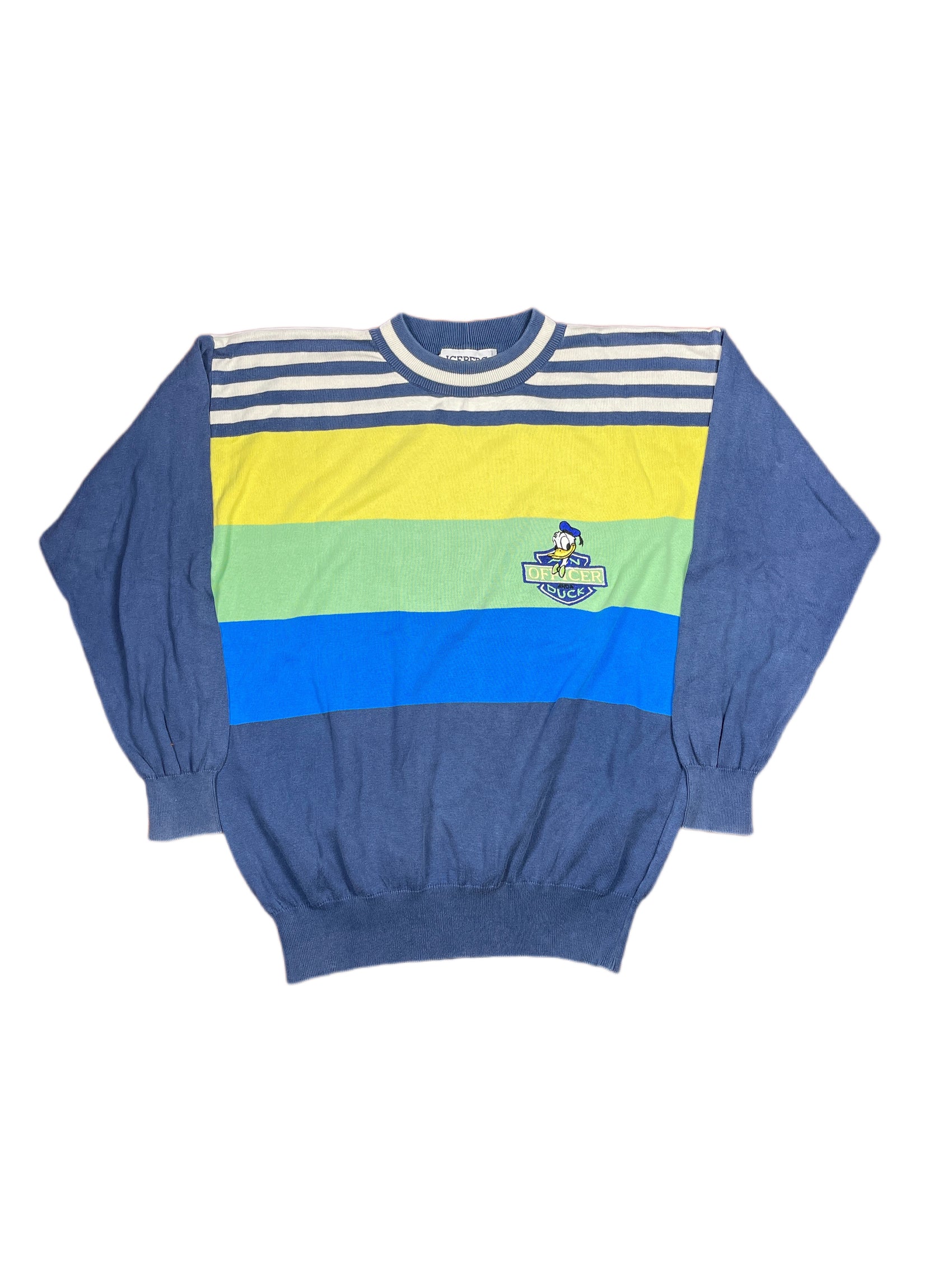 Vintage Iceberg 1992 Donald Duck Disney Knitted Sweatshirt Striped Multicolor - L