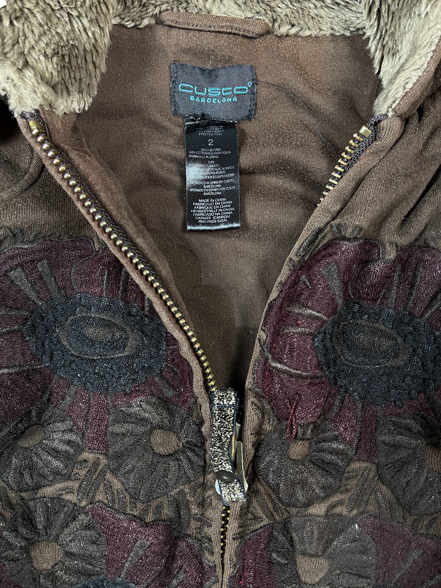 Y2k Custo Barcelona Zip Hoodie Brown S