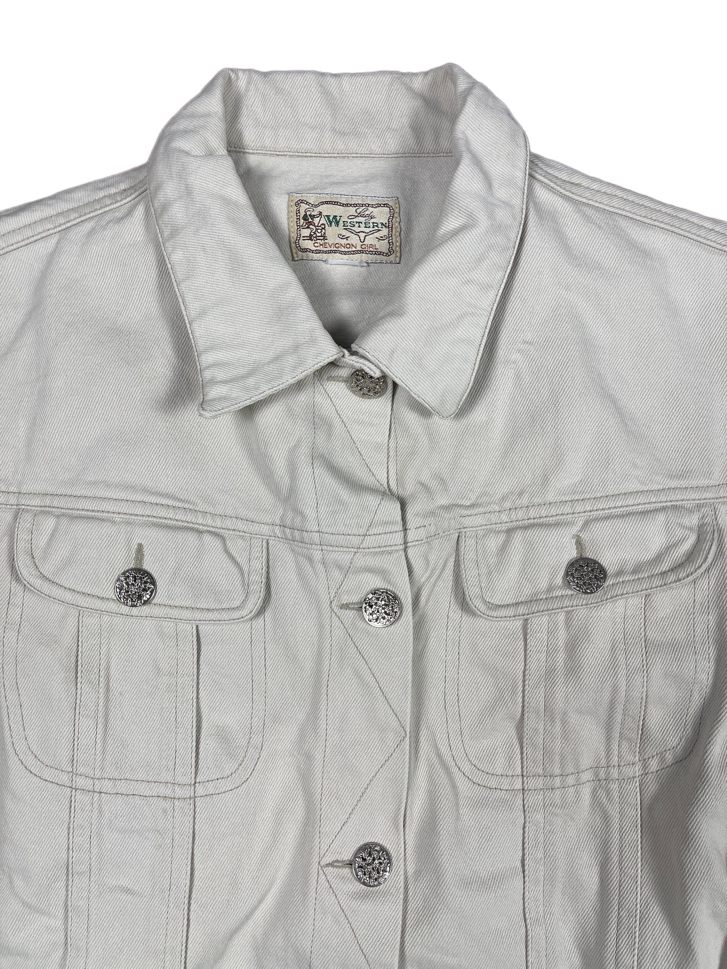 Vintage Chevignon Girl Cropped Denim Jacket White Creme - XL