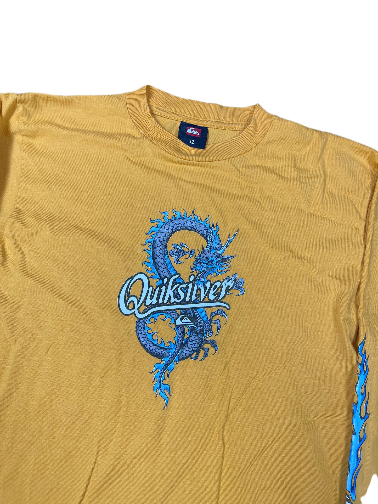 Y2k Quiksilver Dragon Longsleeve Orange Yellow - XXS/XS