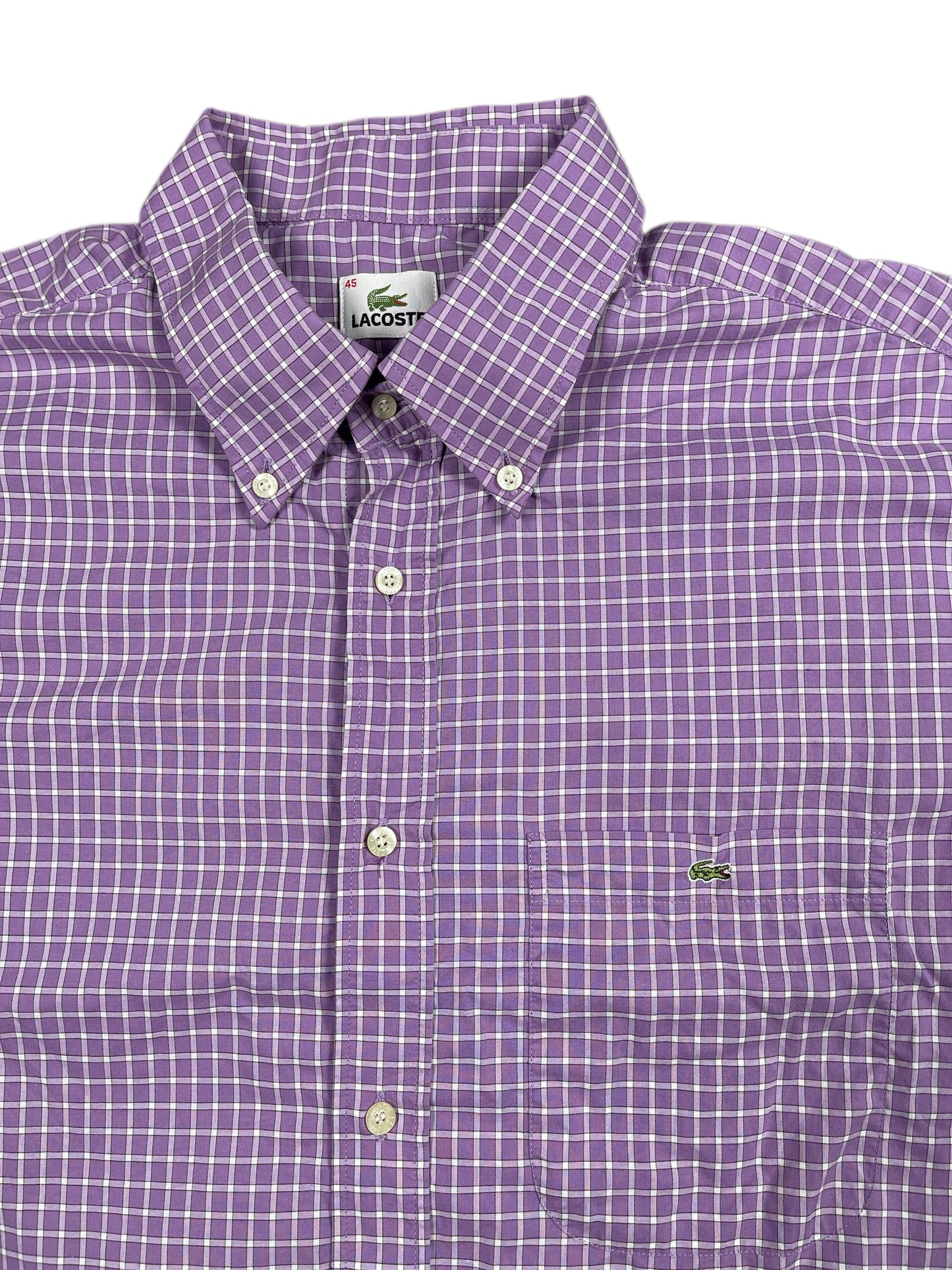 Vintage Lacoste Short Sleeve Shirt Checkered Purple White - XL