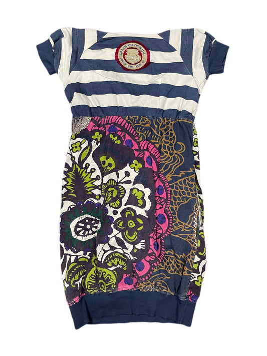 Y2k Desigual Short Sleeve Dress Navy Multicolor - S