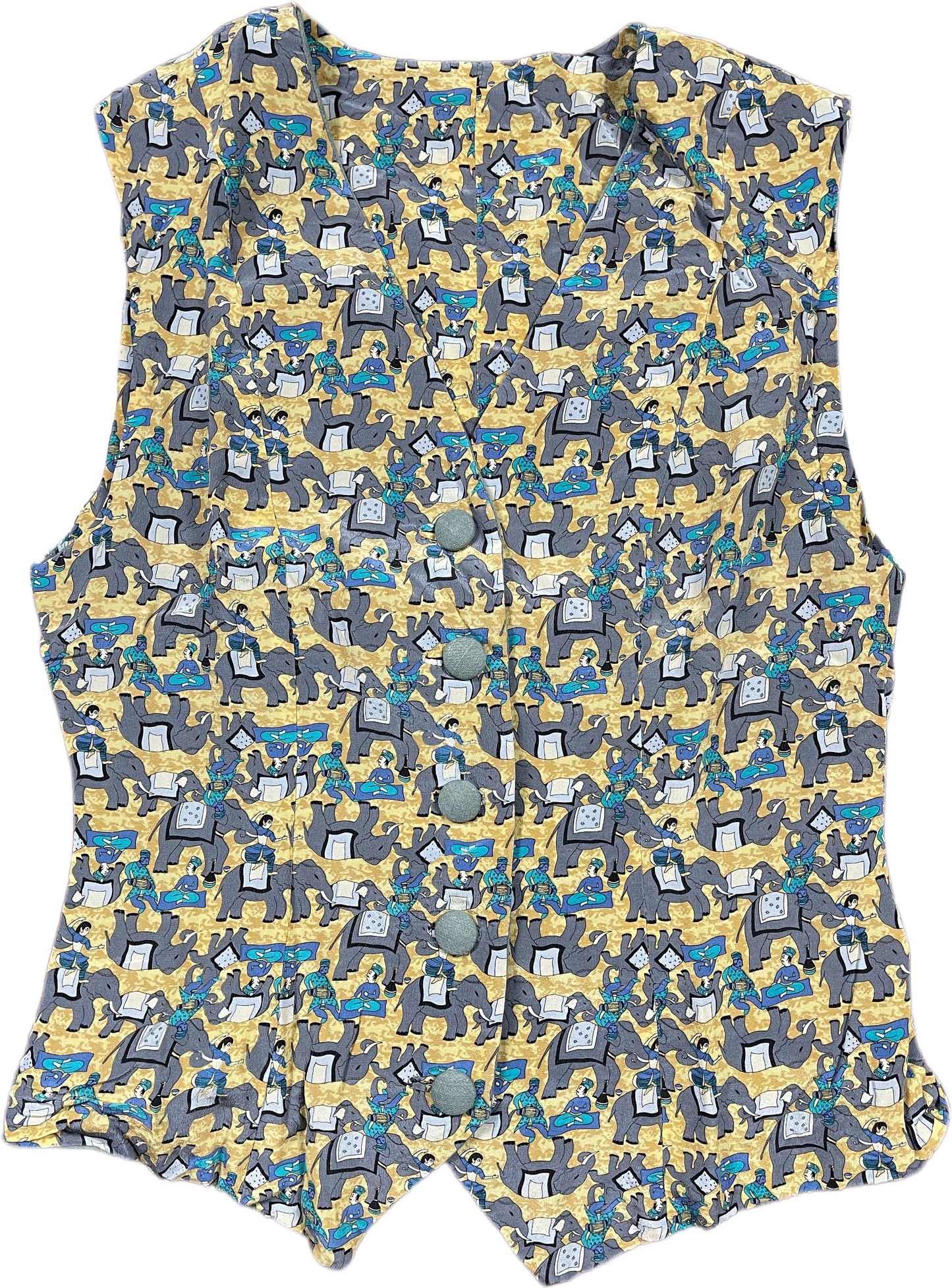 Handmade Vest Elephant Pattern Silk S