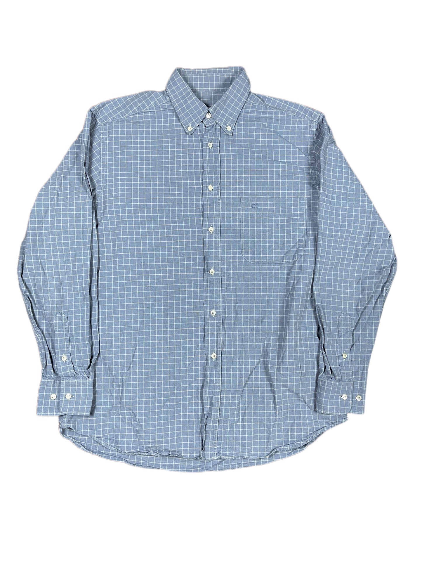 Vintage Valentino Uomo Long Selve Shirt Chekered Blue - L
