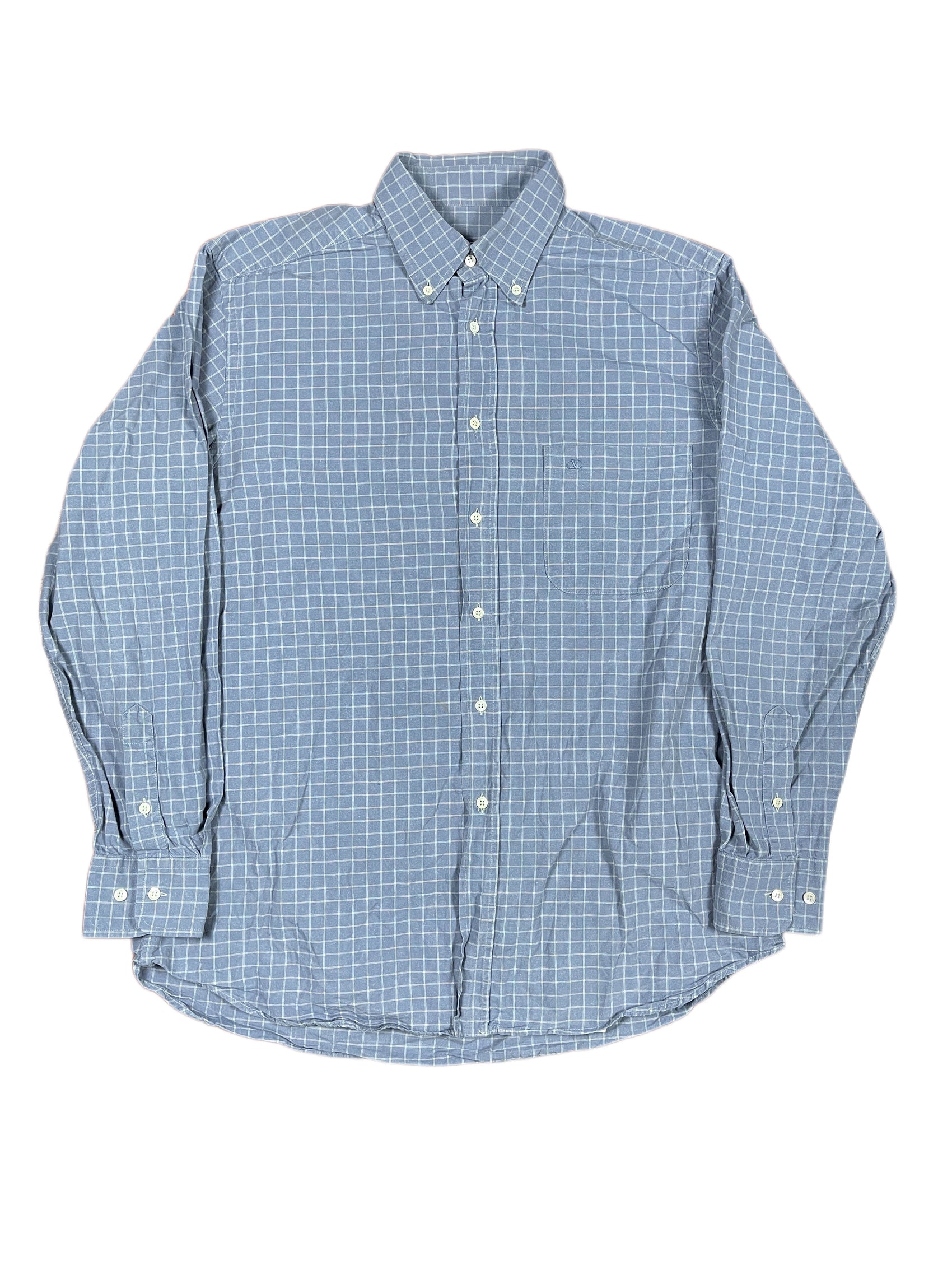 Vintage Valentino Uomo Long Selve Shirt Chekered Blue - L
