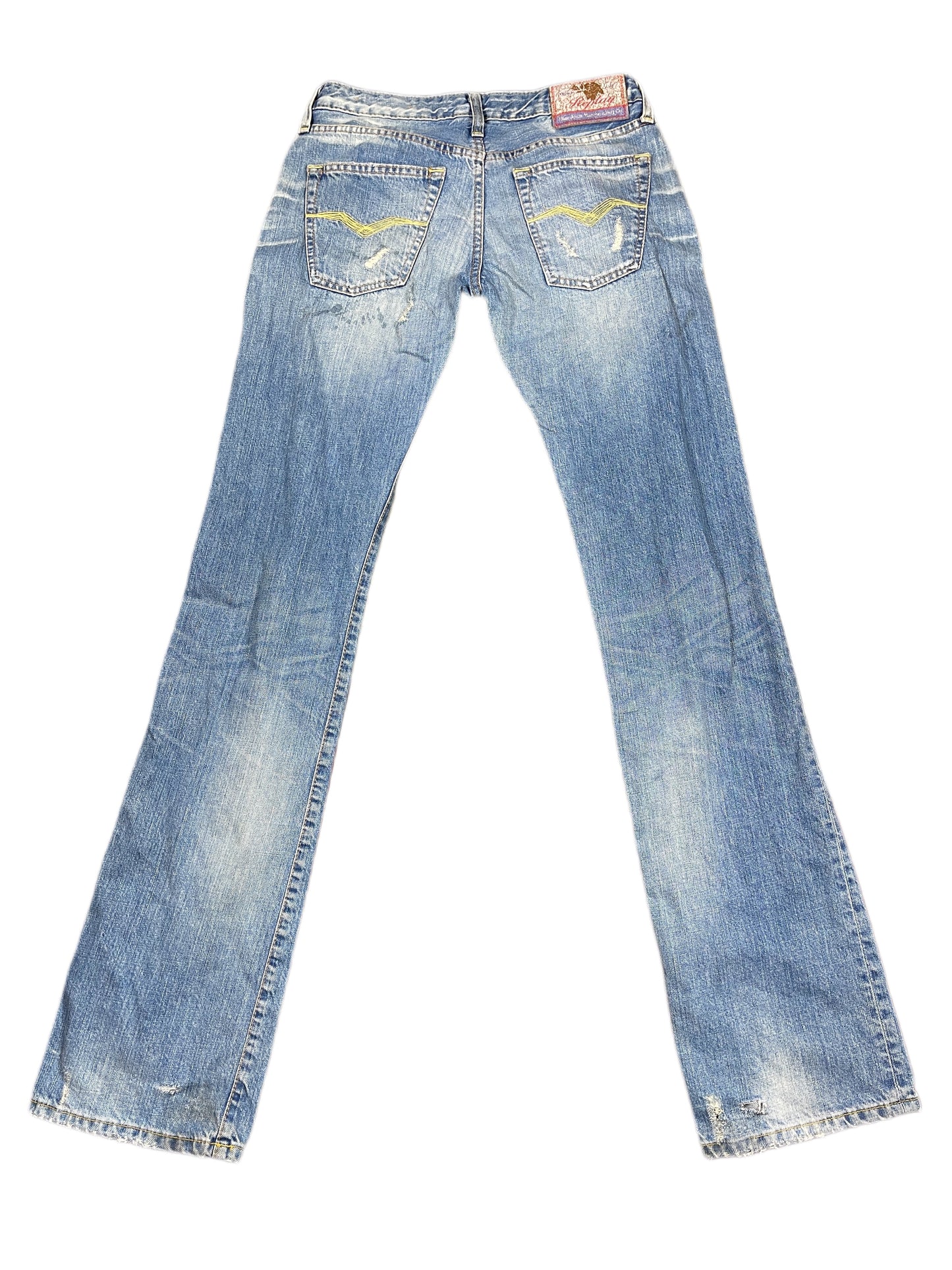 Y2k Replay Low Waist Flared Denim Pants Blue White - S