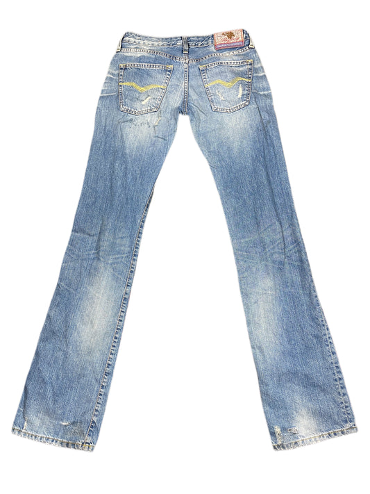 Y2k Replay Low Waist Flared Denim Pants Blue White - S