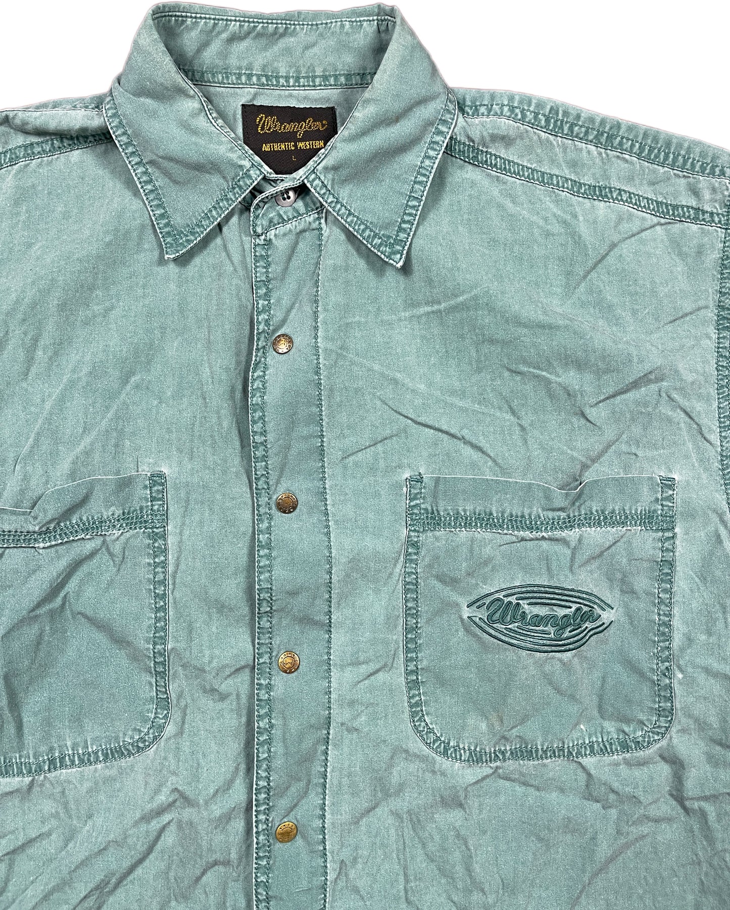 Vintage 90s Wrangler Short Sleeve Shirt Blue Cotton L