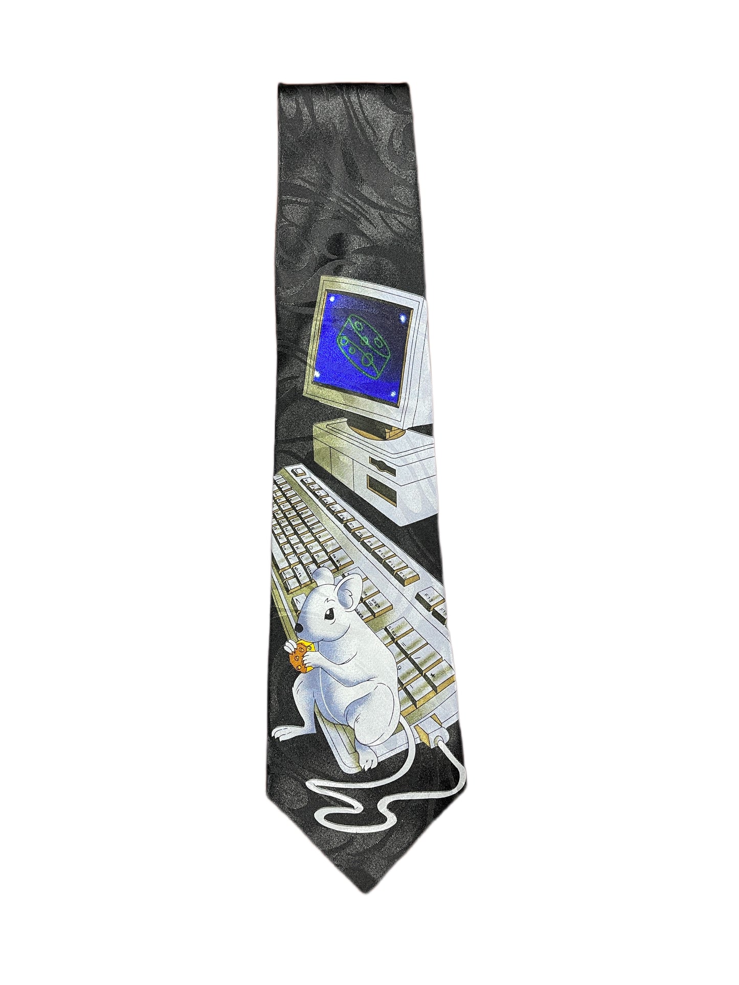 Vintage Mouse Computer Silk Tie Black