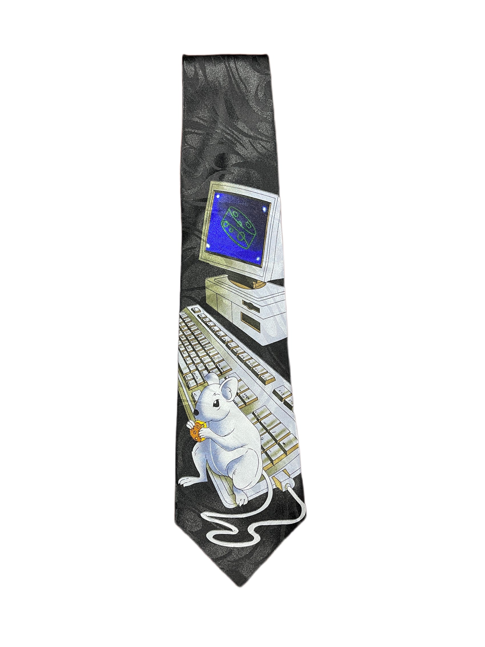 Vintage Mouse Computer Silk Tie Black