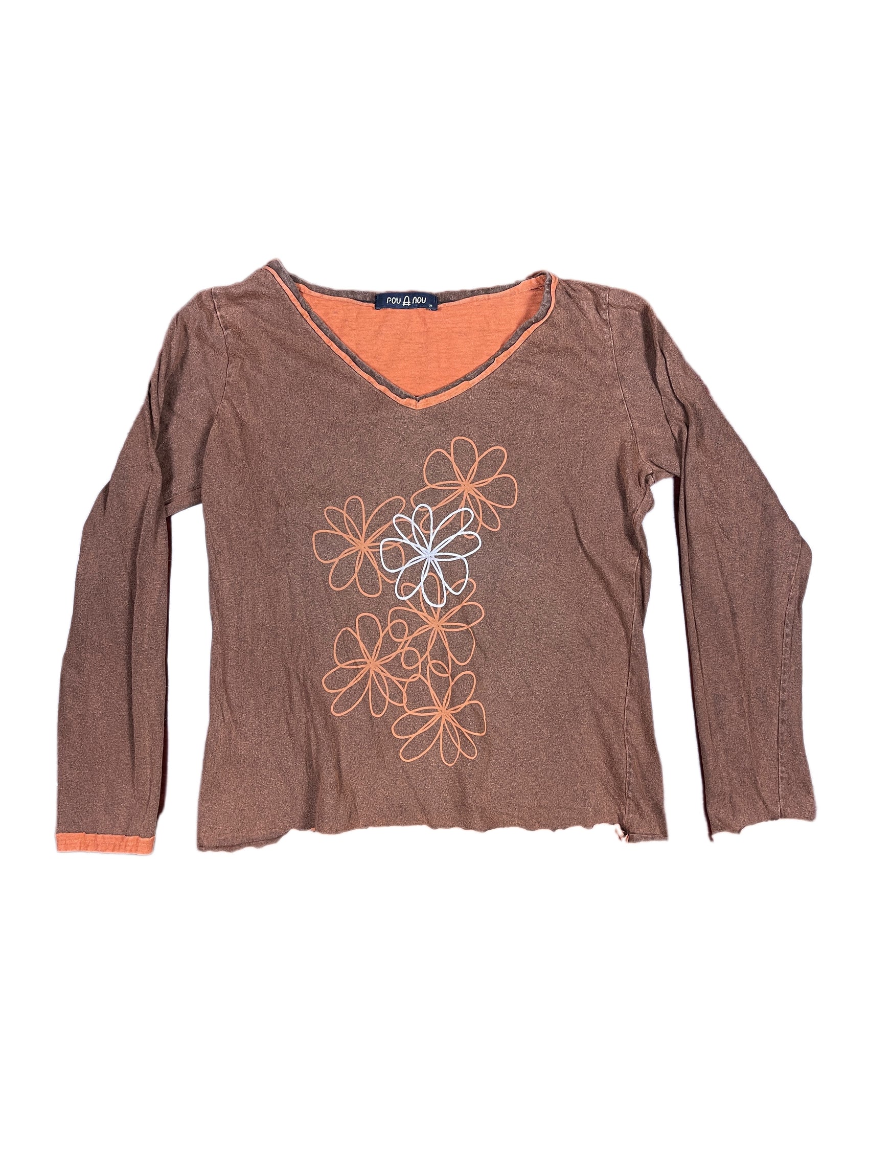 Y2k Pou Nou Long Sleeve Top Brown Orange - M