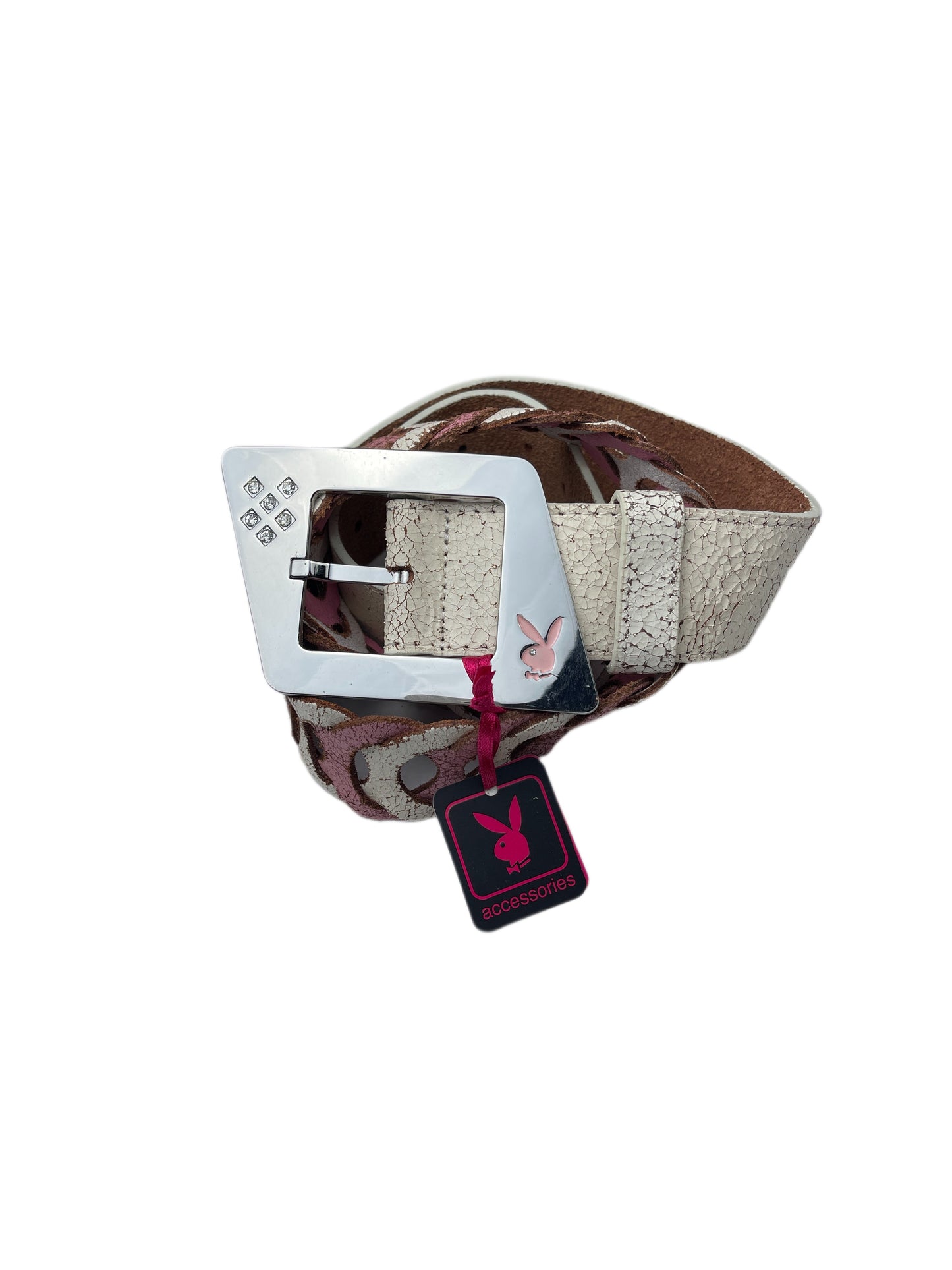 Y2k Playboy Leather Belt White Pink 2004