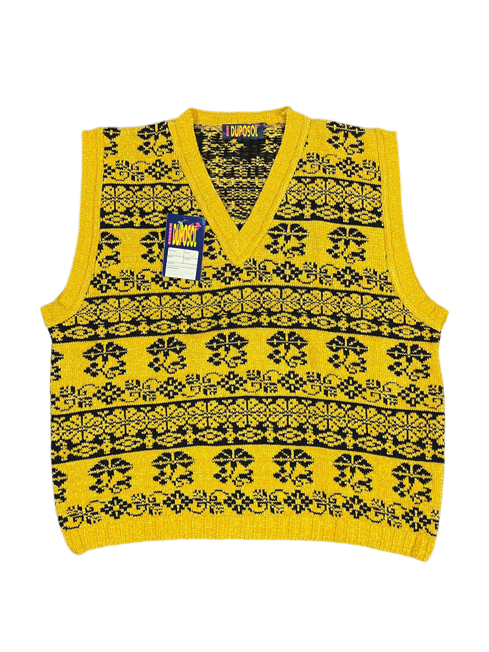Vintage Duposol Sleeveless Knitted Sweatshirt Yellow Black - L