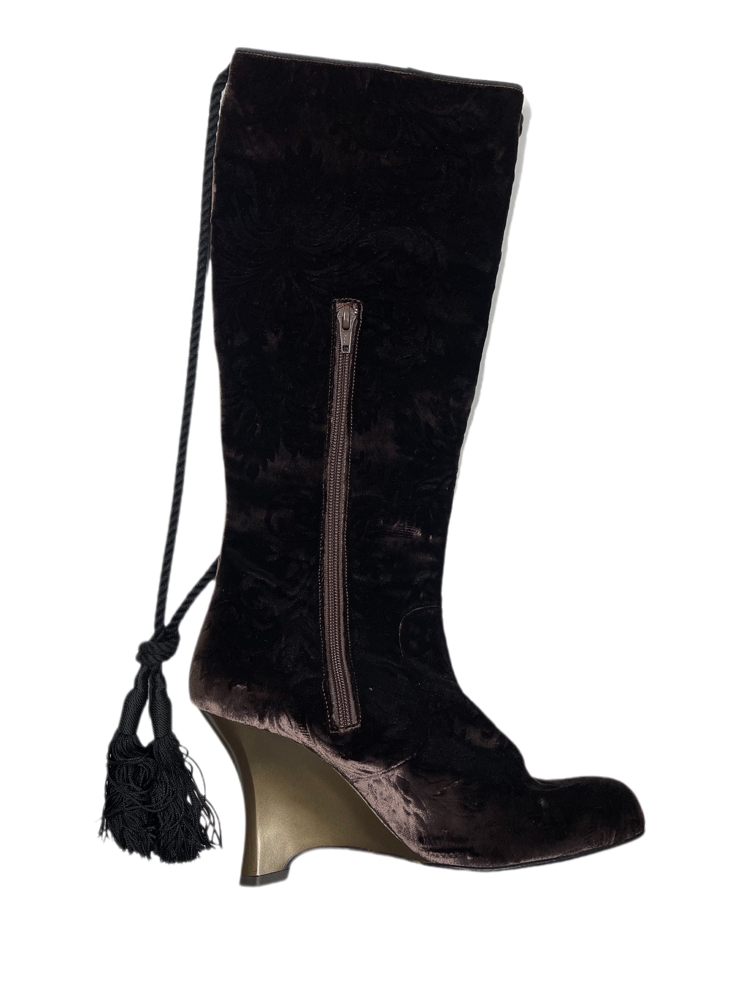 Y2k Victorio & Lucchino Knee High Velvet Brown Boots - 36