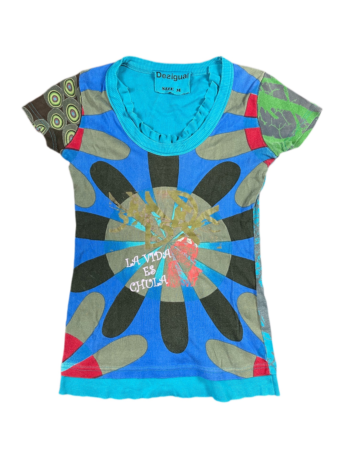 Y2k Desigual Short Sleeve Top Blue - M