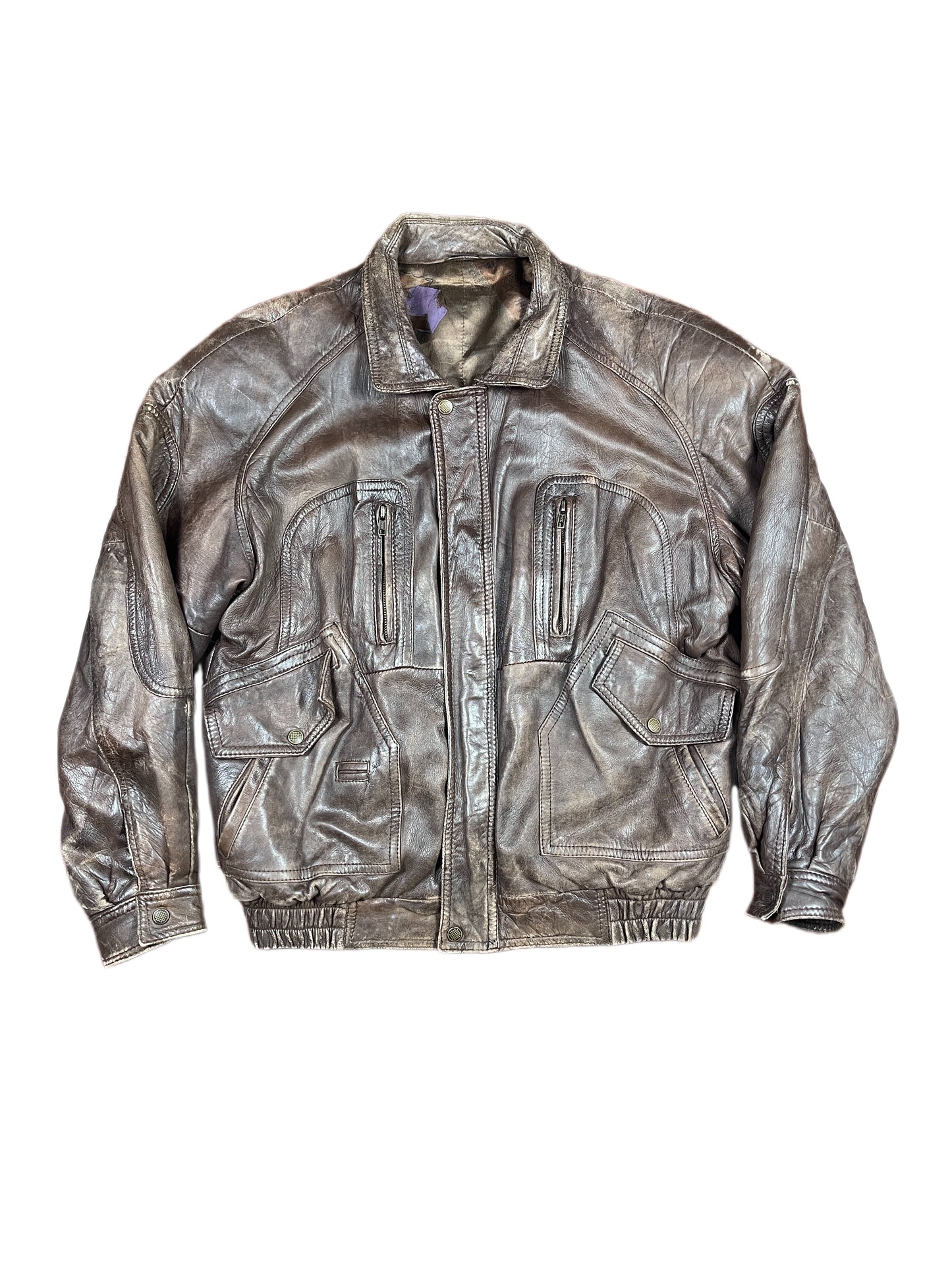 Vintage Aviator Leather Bomber Jacket Brown - M