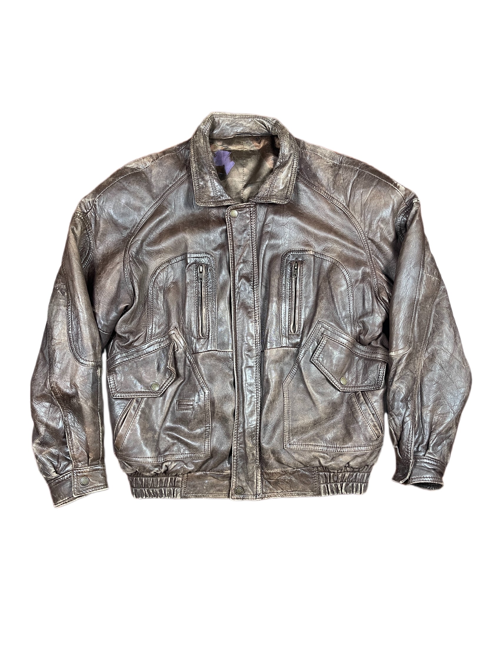 Vintage Aviator Leather Bomber Jacket Brown - M