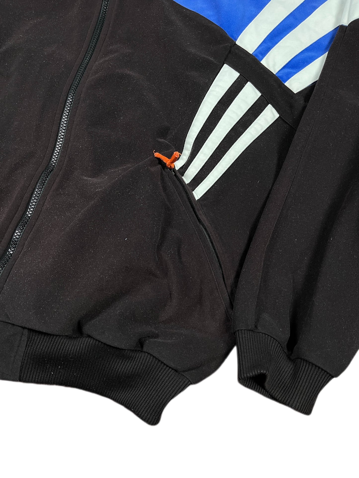 Vintage 90s Adidas Flannel Velur Sport Jacket Blue Black - L