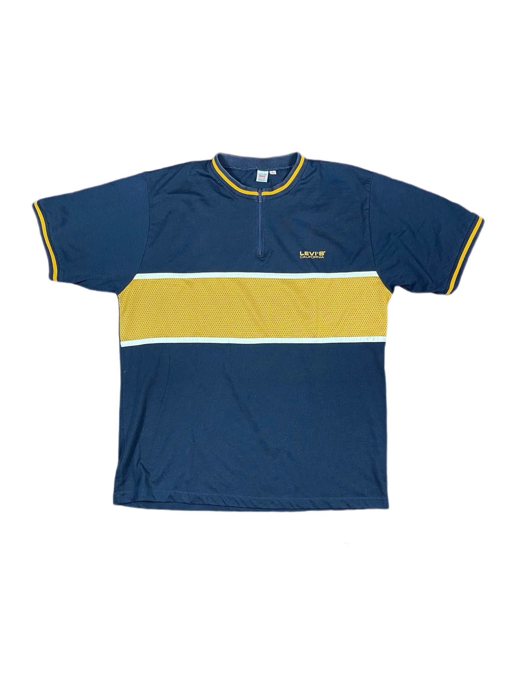 Vintage Levi's Zip T-Shirt Navy Orange - L