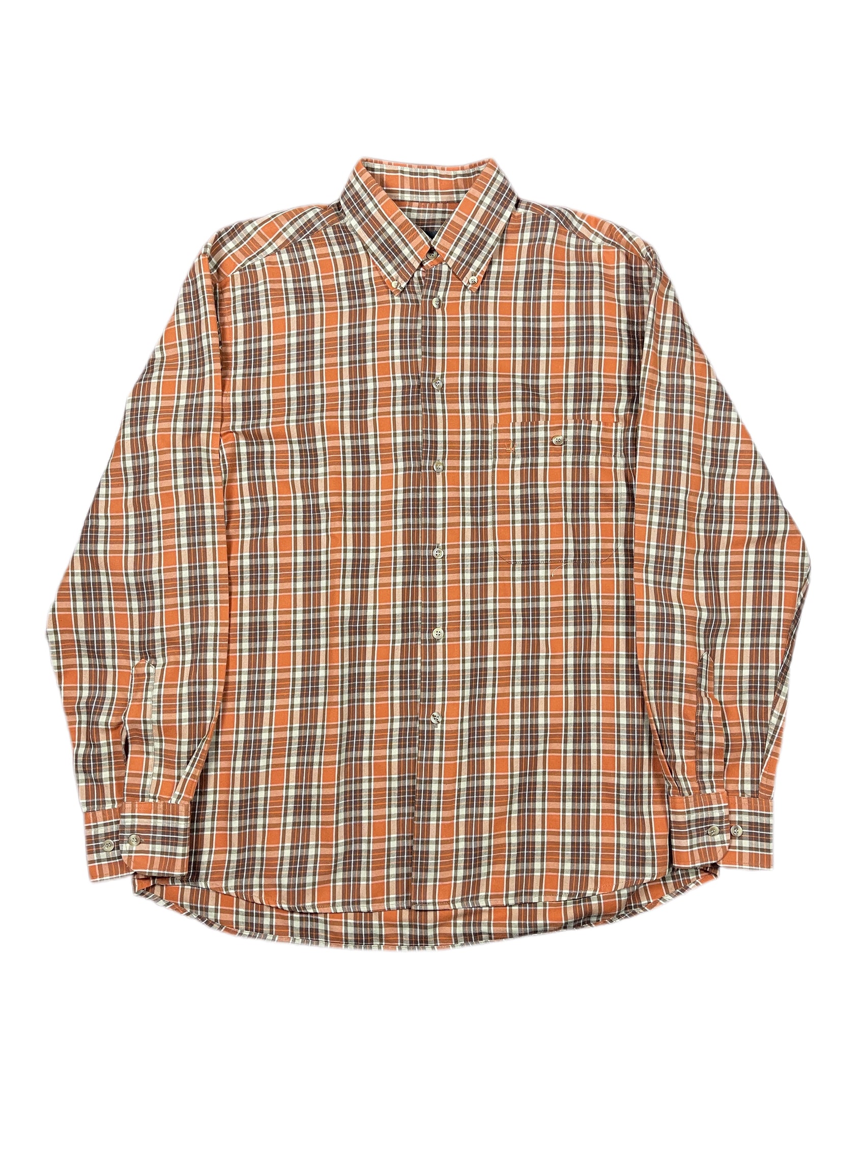 Macson Long Sleeve Shirt Checkered Orange Brown - XL