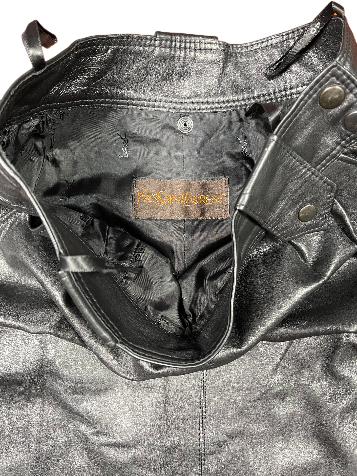 Vintage Yves Saint Laurent Leather Skirt Black - L