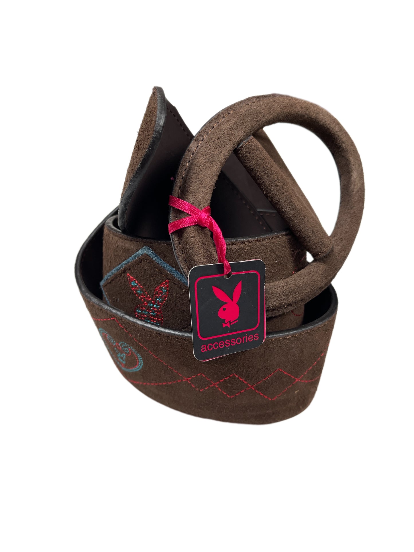 Y2k Playboy Thick Suede Leather Belt Brown 2004