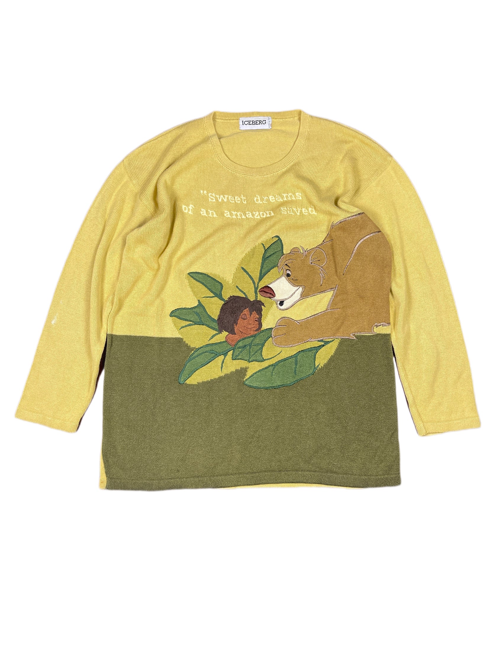 Vintage Iceberg 1990 Mogli & Balu Knitted Sweatshirt Rare The Jungle Book Yellow XXL