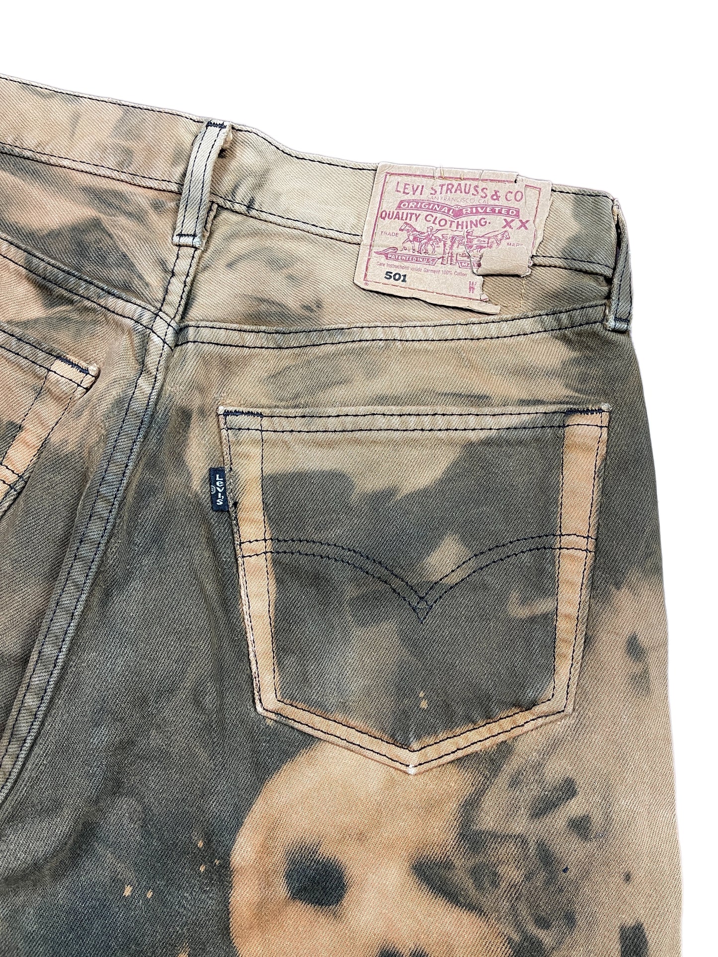 Vintage Levi's 501 Denim Pants Custom Faces Bleached Brown S/M
