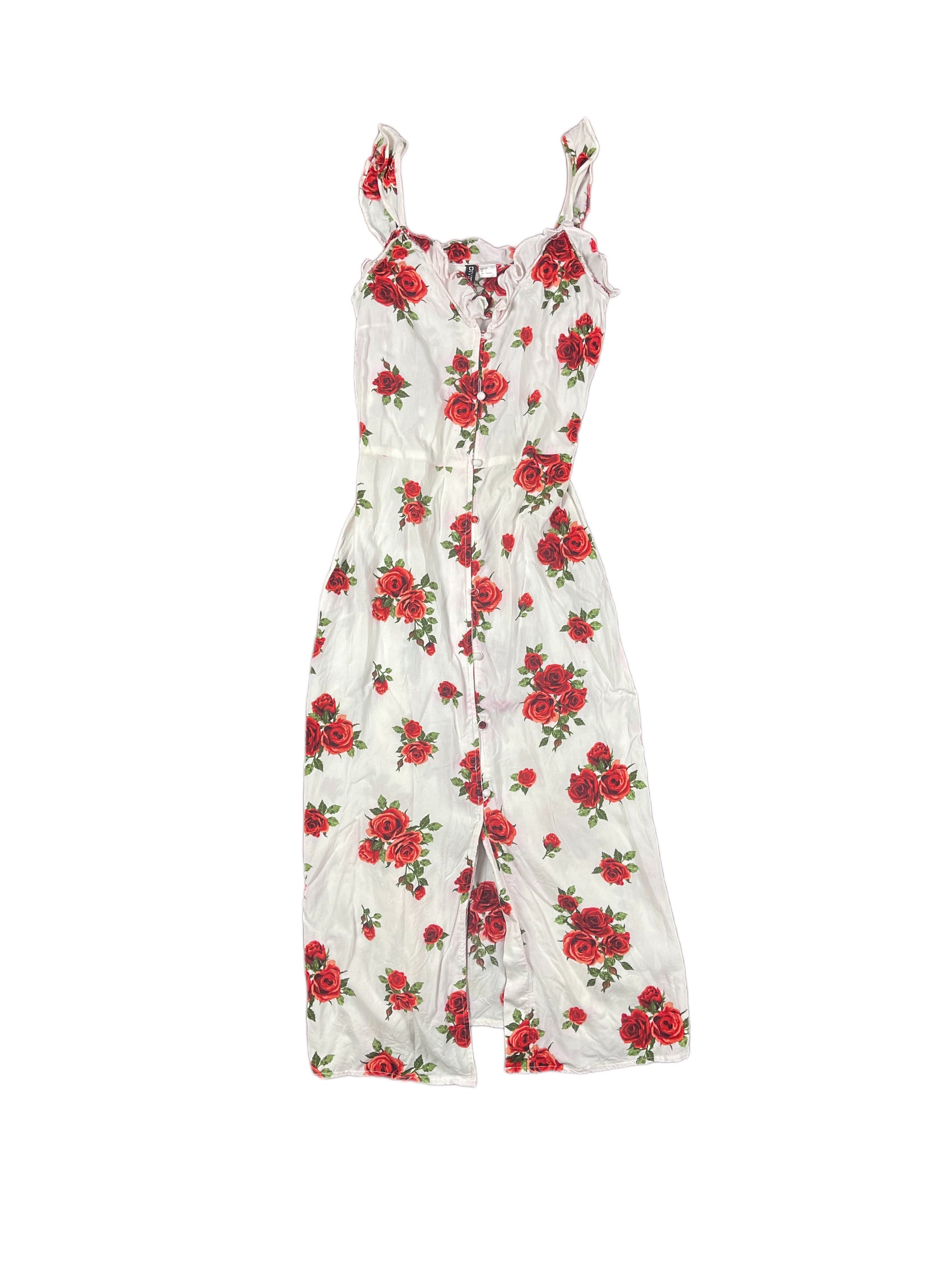 Y2k Divided Sleeveless Dress White Roses - XS