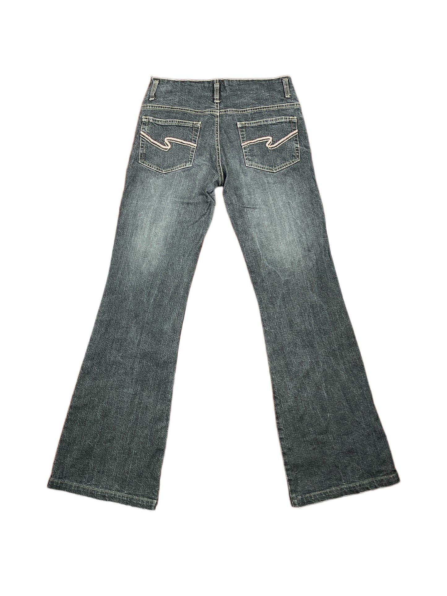 Y2k Naf Naf Flared Stretchy Low Waist Denim Pants Gray - S