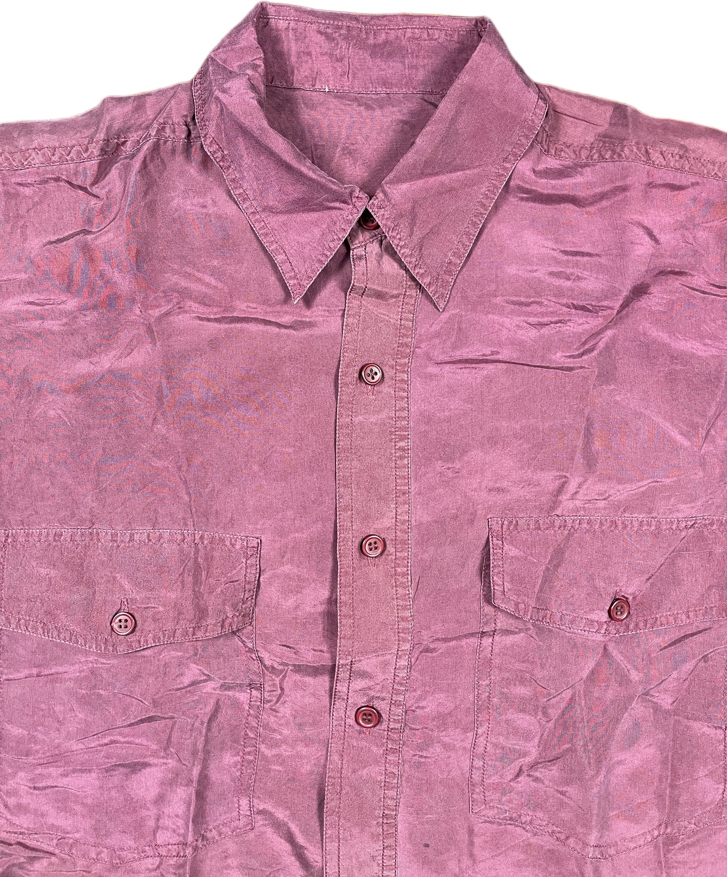 Vintage Silk Short Sleeve Shirt Burgundy L