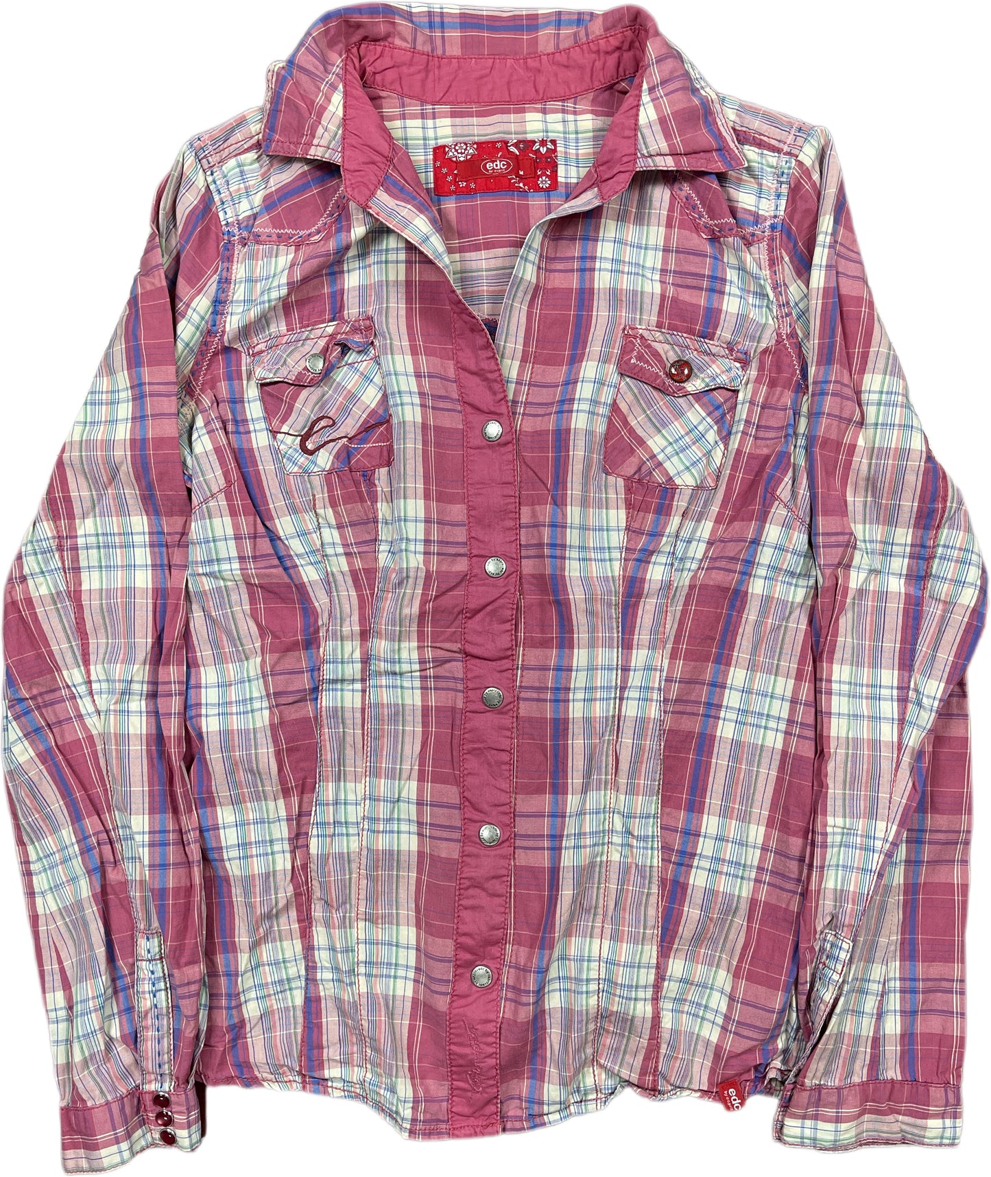 Y2K Esprit Long Sleeve Shirt Pink Cotton M