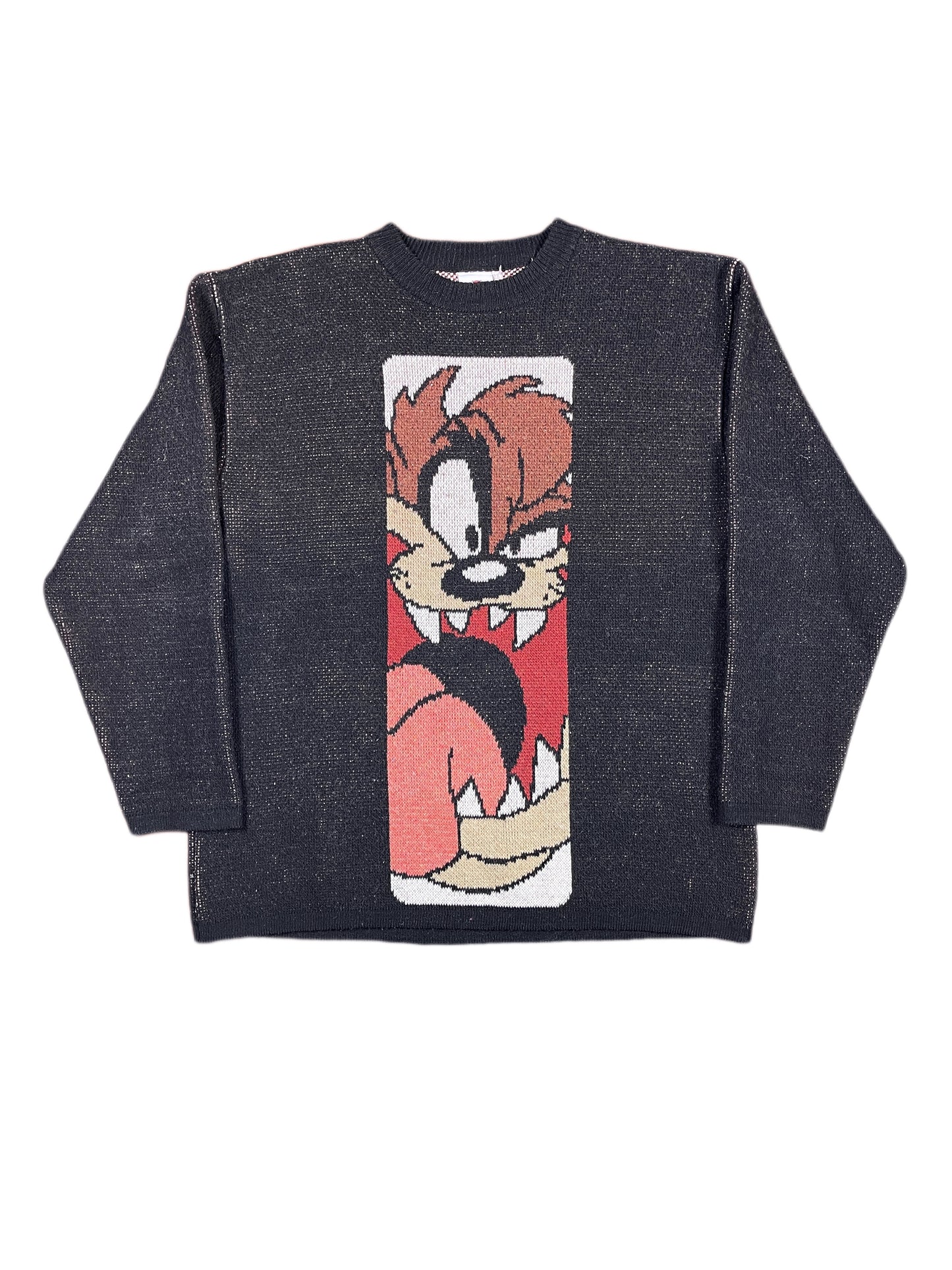 Vintage Tasmanian Devil 2002 Looney Tunes Chunky Knitted Sweatshirt Black - M/L