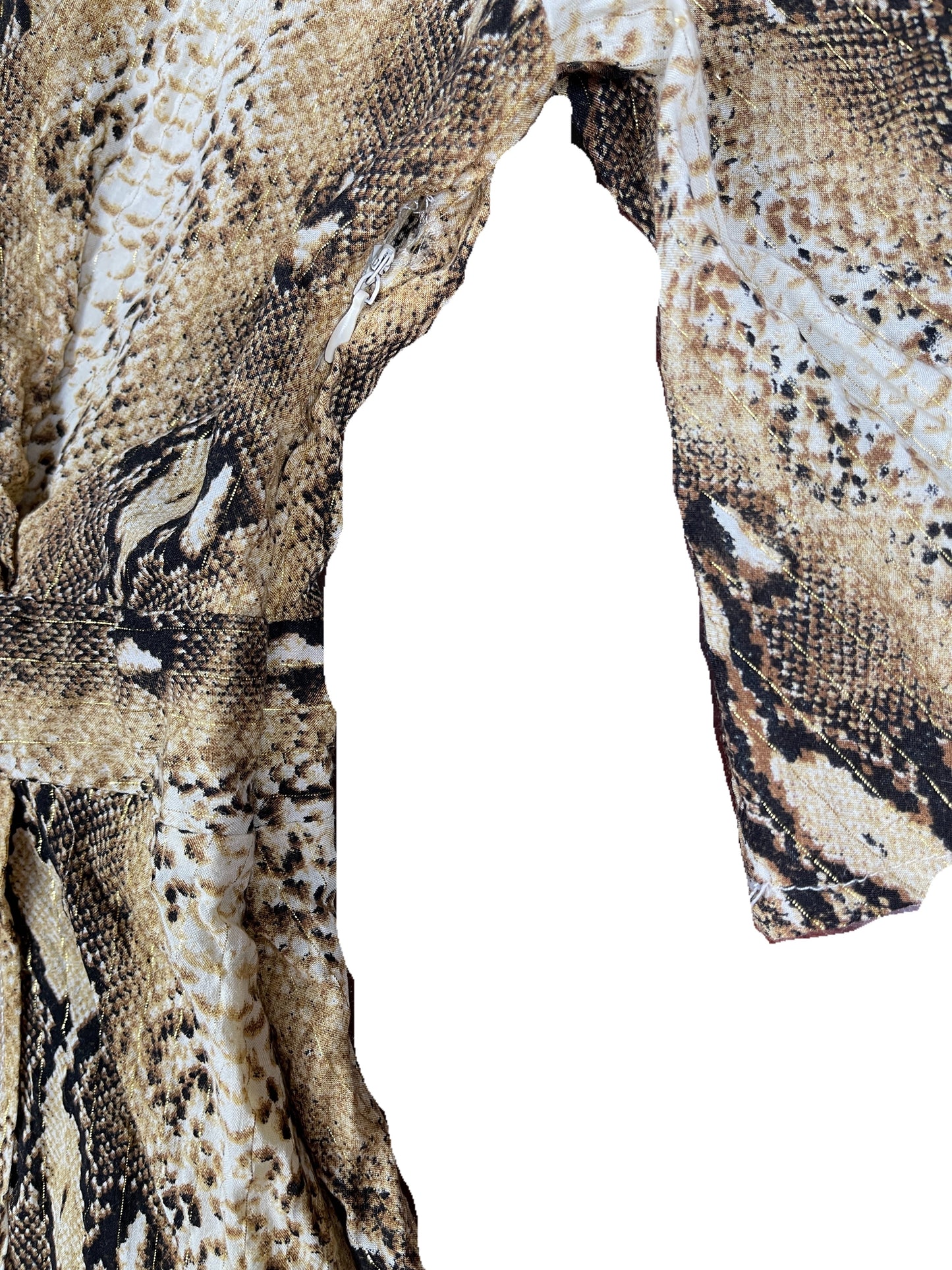 Short Sleeve Dress Snake Pattern Gold White - S