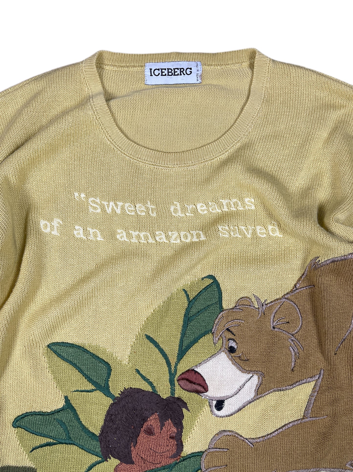 Vintage Iceberg 1990 Mogli & Balu Knitted Sweatshirt Rare The Jungle Book Yellow XXL