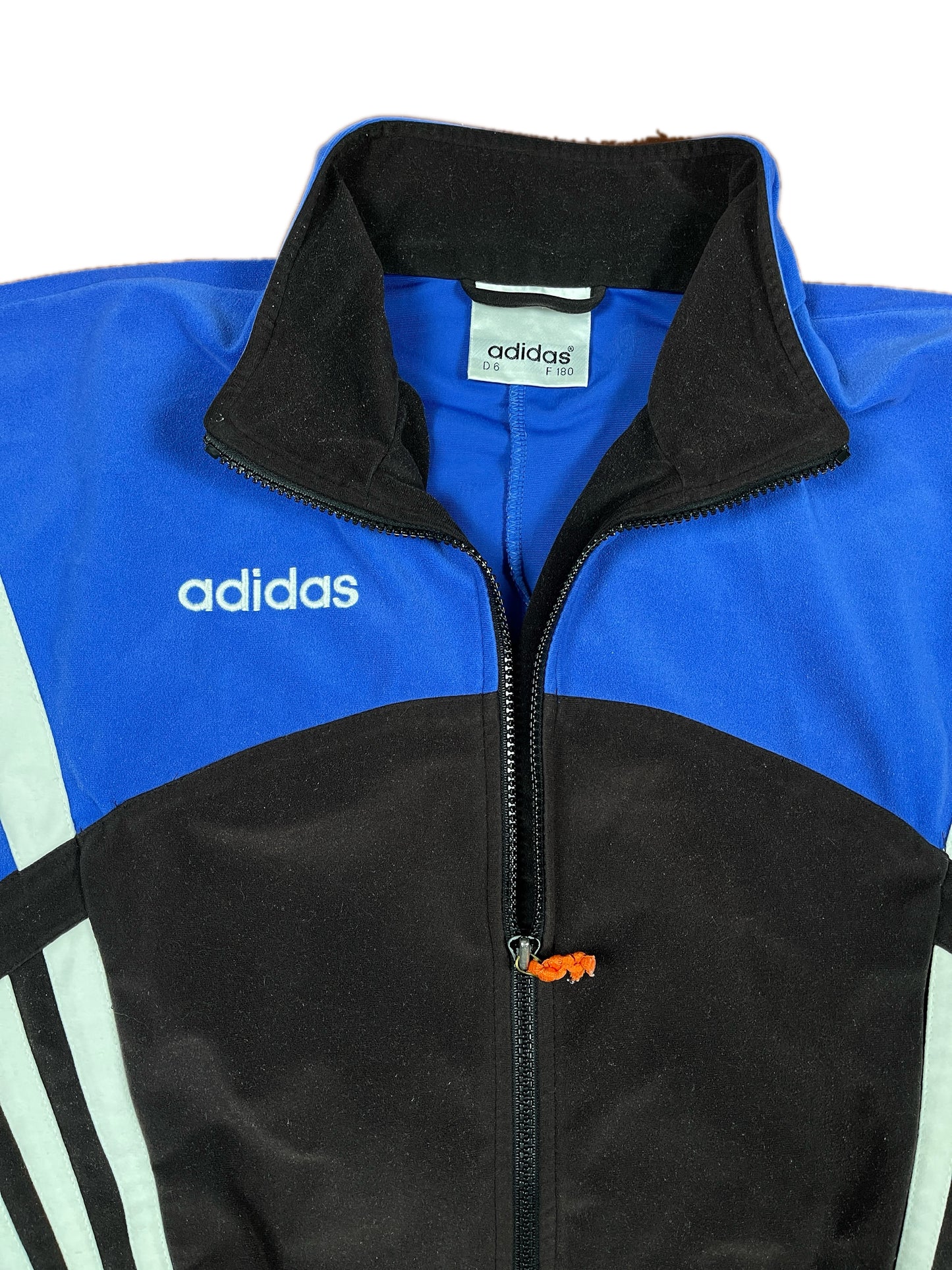 Vintage 90s Adidas Flannel Velur Sport Jacket Blue Black - L