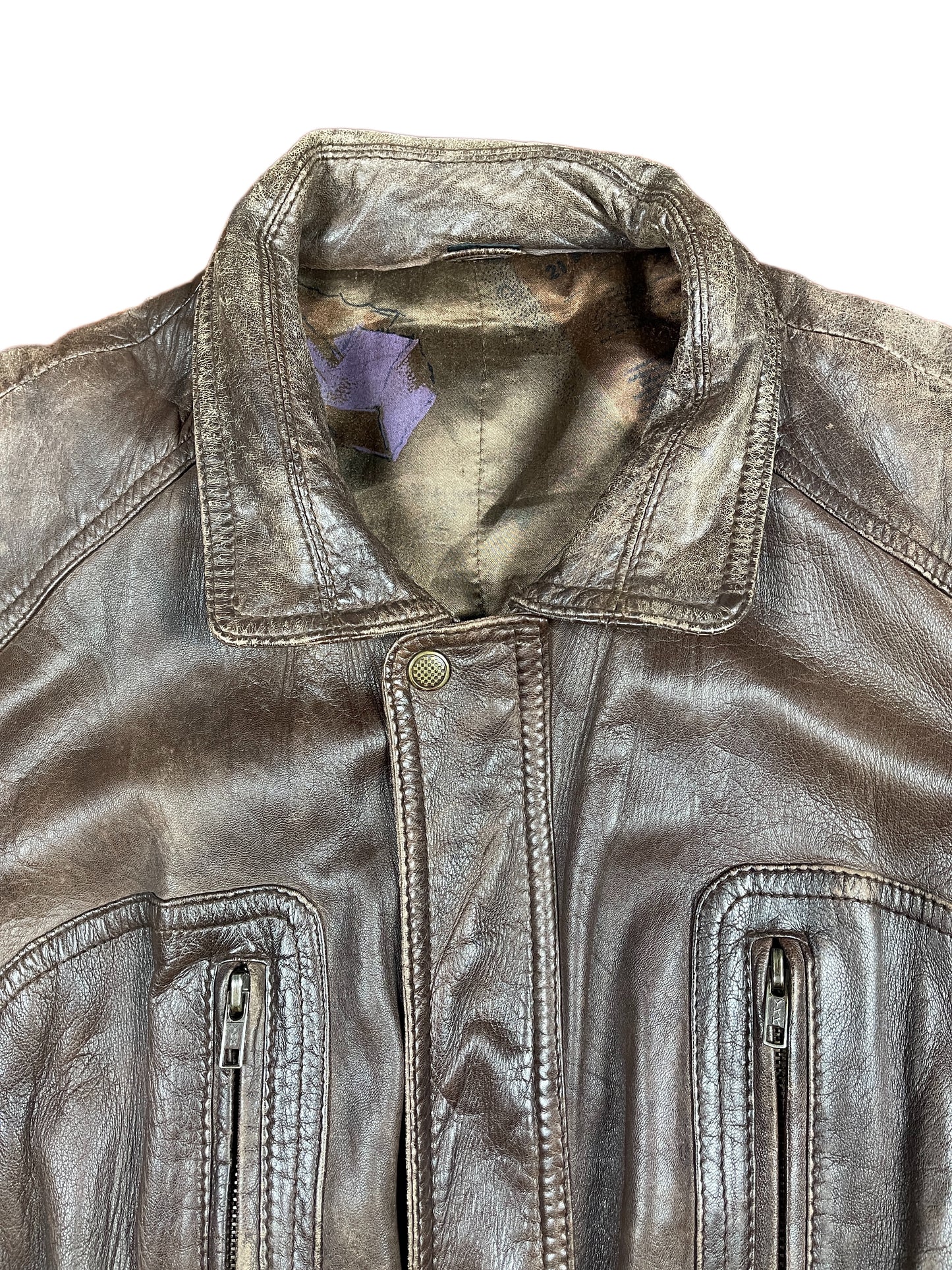 Vintage Aviator Leather Bomber Jacket Brown - M