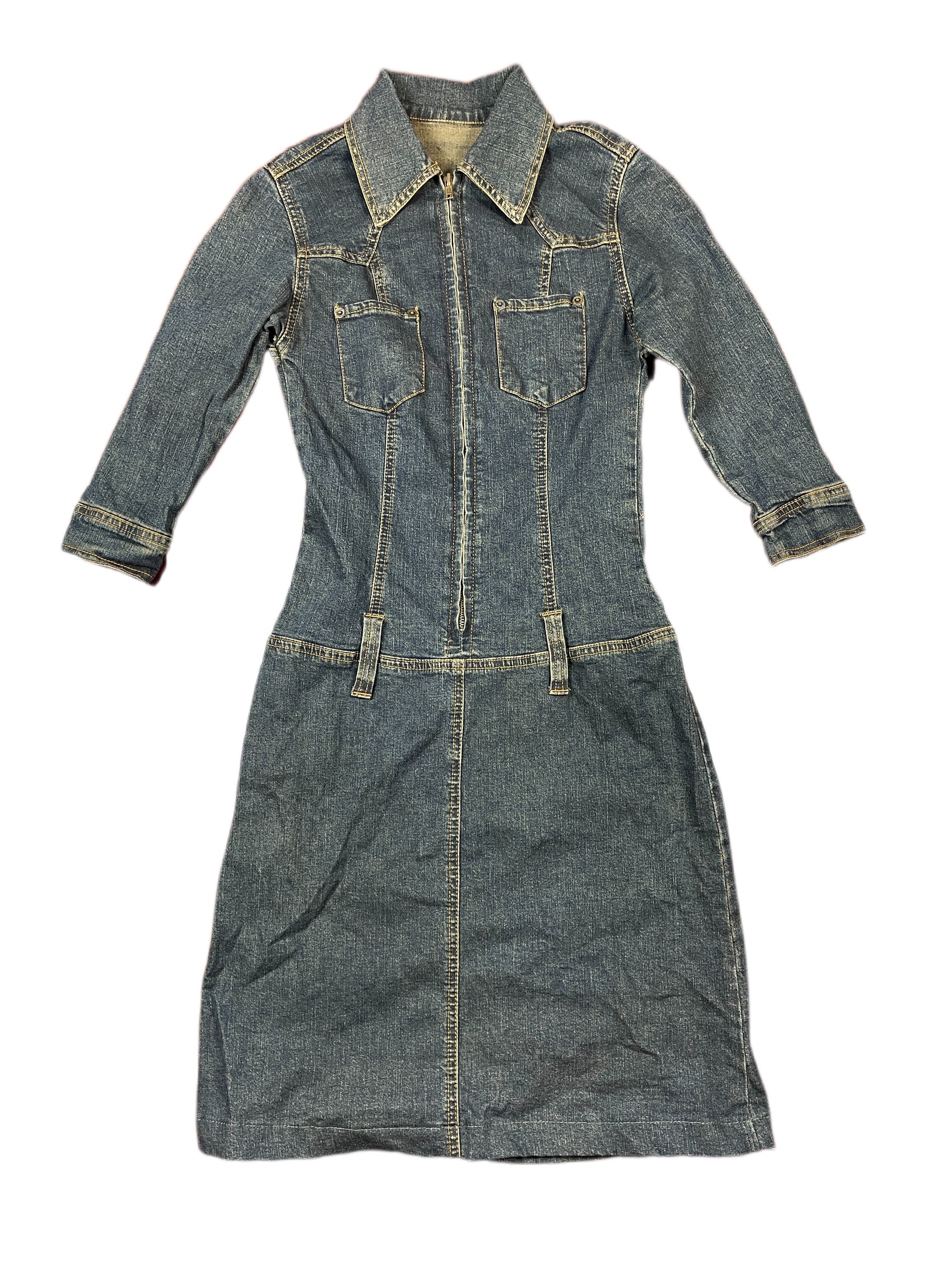 Y2k Short Sleeve Denim Dress Blue S