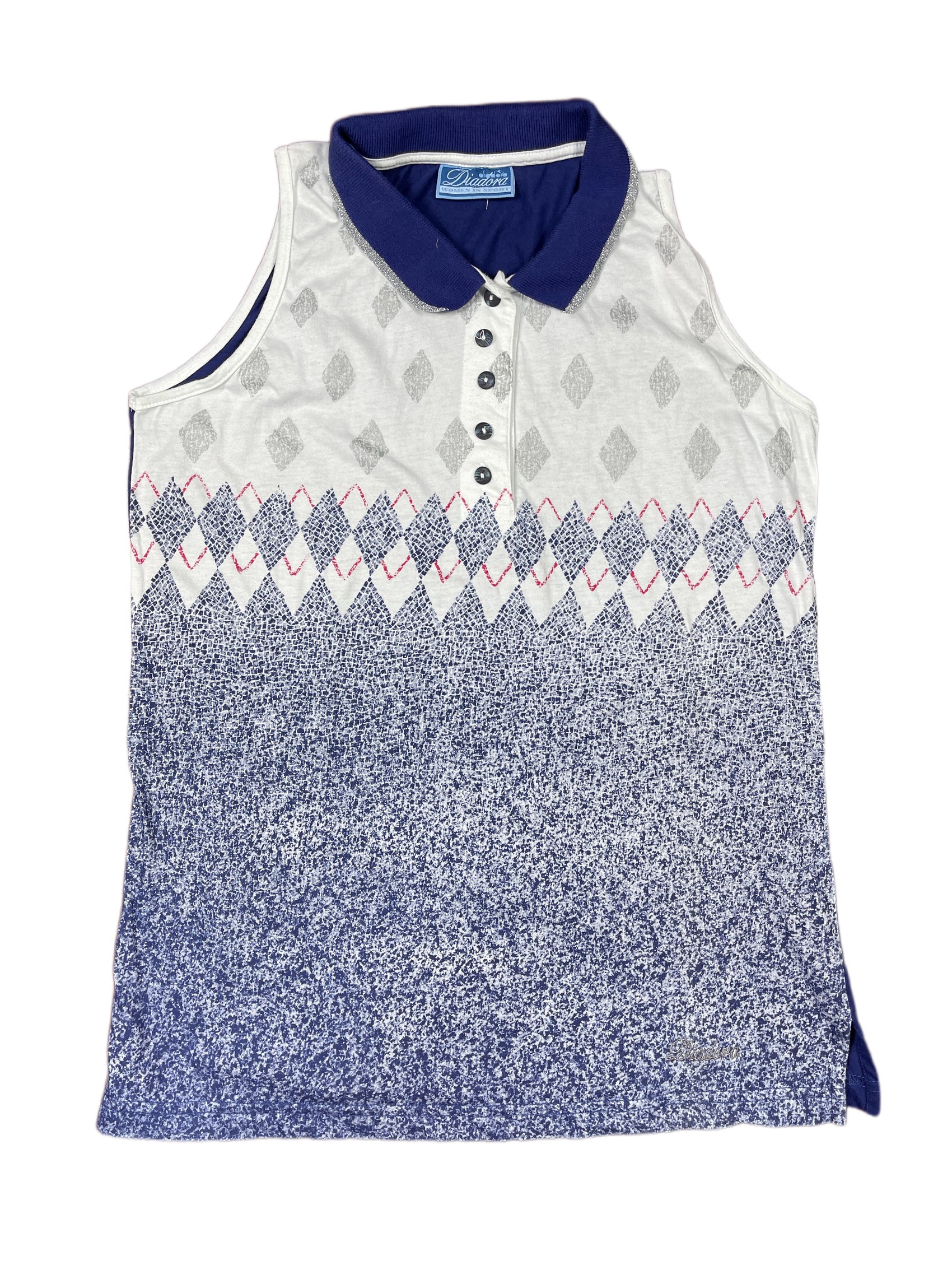 Vintage Diadora Sleeveless Tennis Top Blue White - S