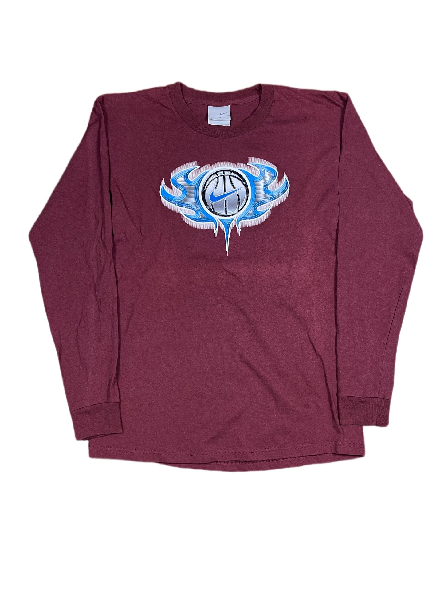 Vintage 1990s Nike Hoops Basketball Longsleeve Bordeaux Red XL