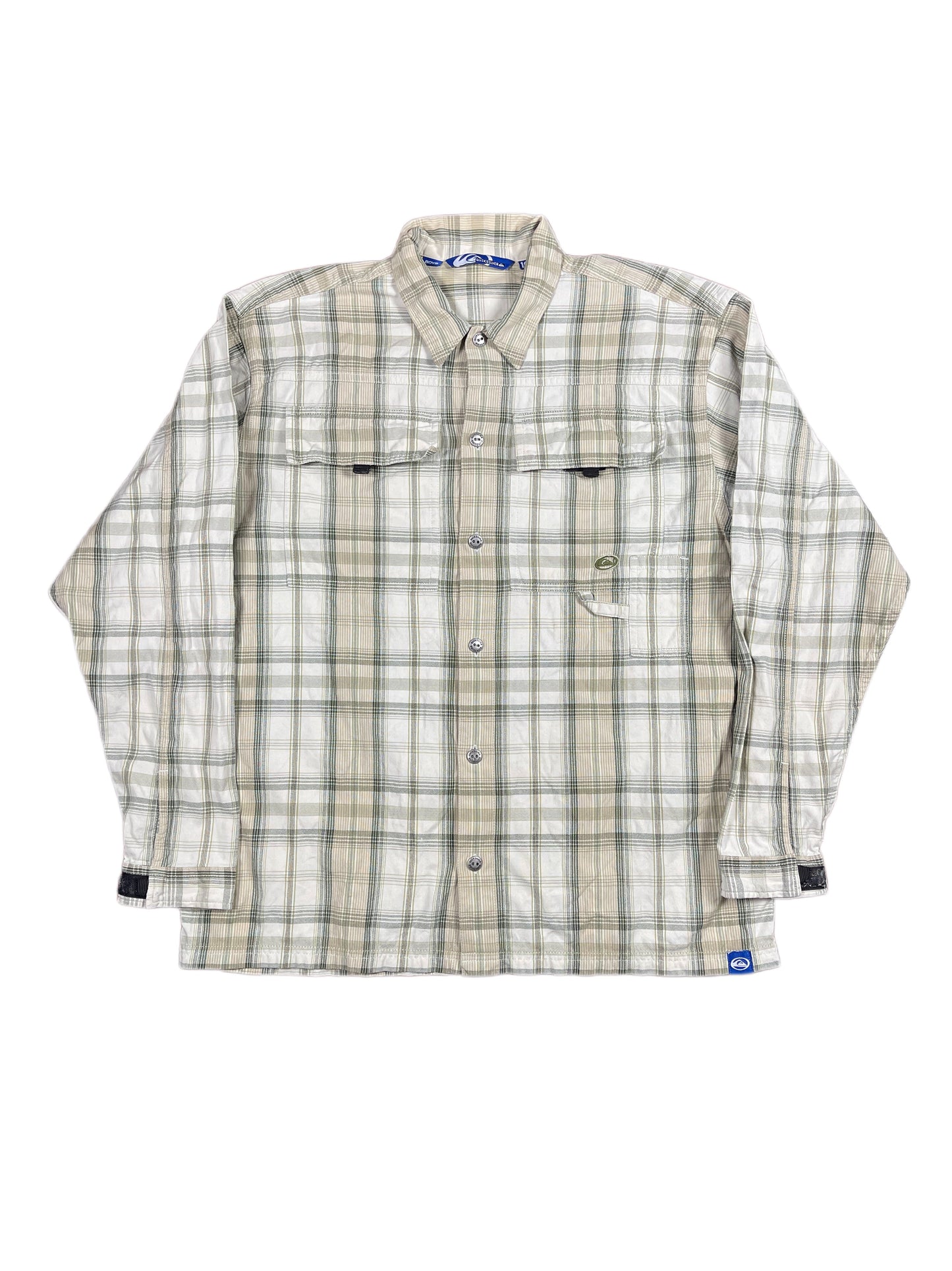 Y2k Quicksilver Long Sleeve Shirt Checkered Cream Beige - S
