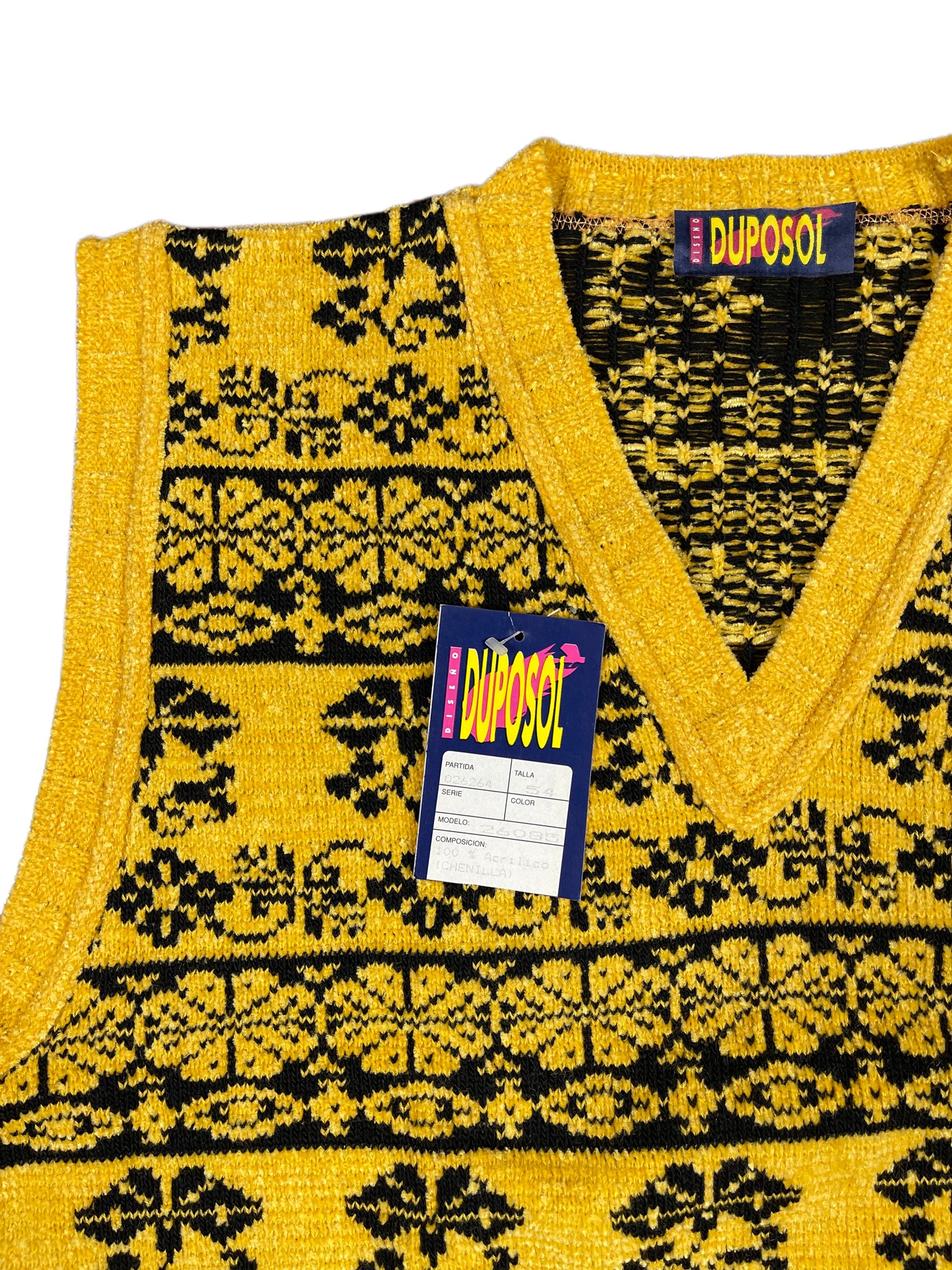 Vintage Duposol Sleeveless Knitted Sweatshirt Yellow Black - L