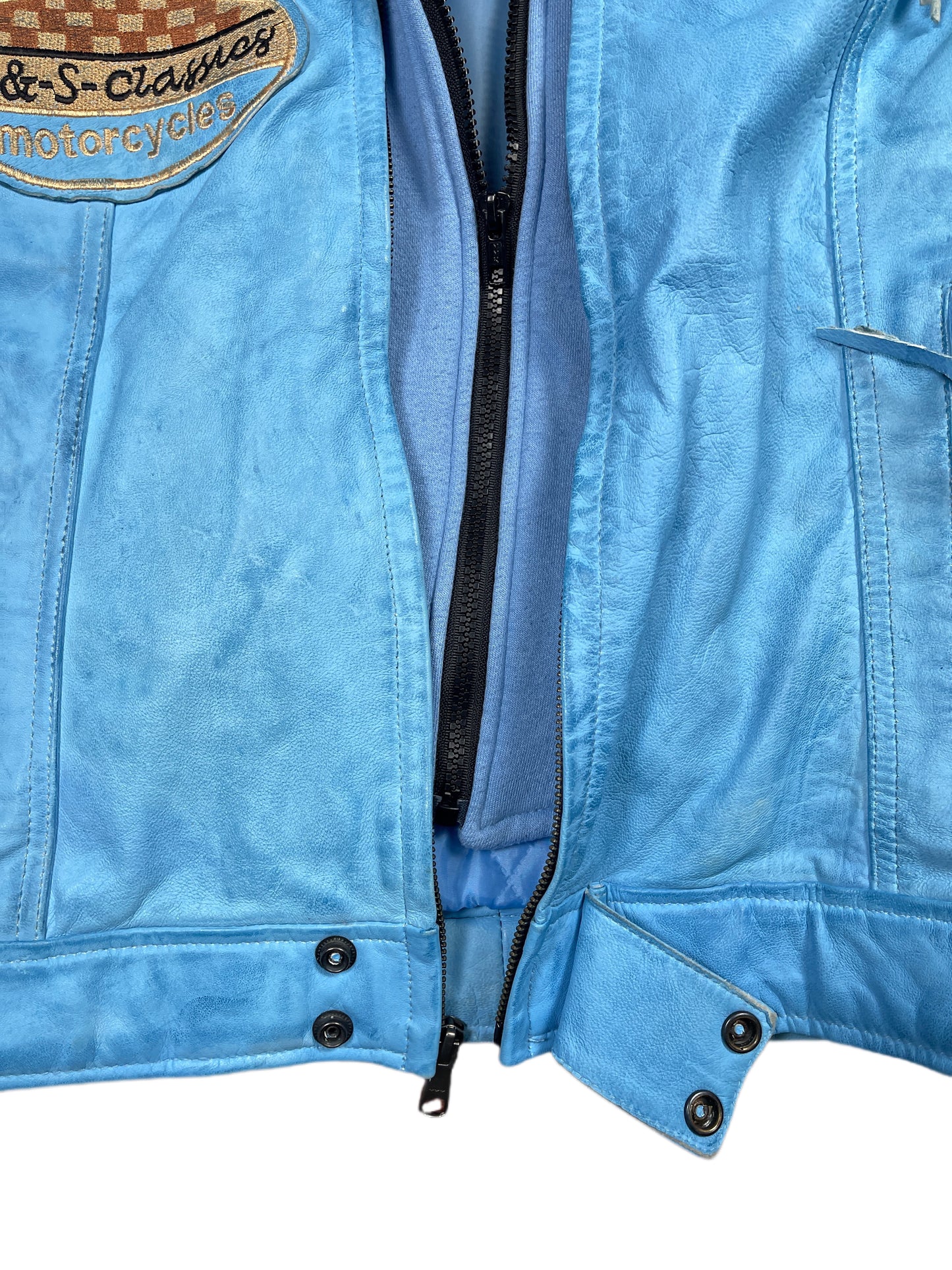 Y2k 2000s Alpha Speeds Racing Leather Jacket Baby Blue S