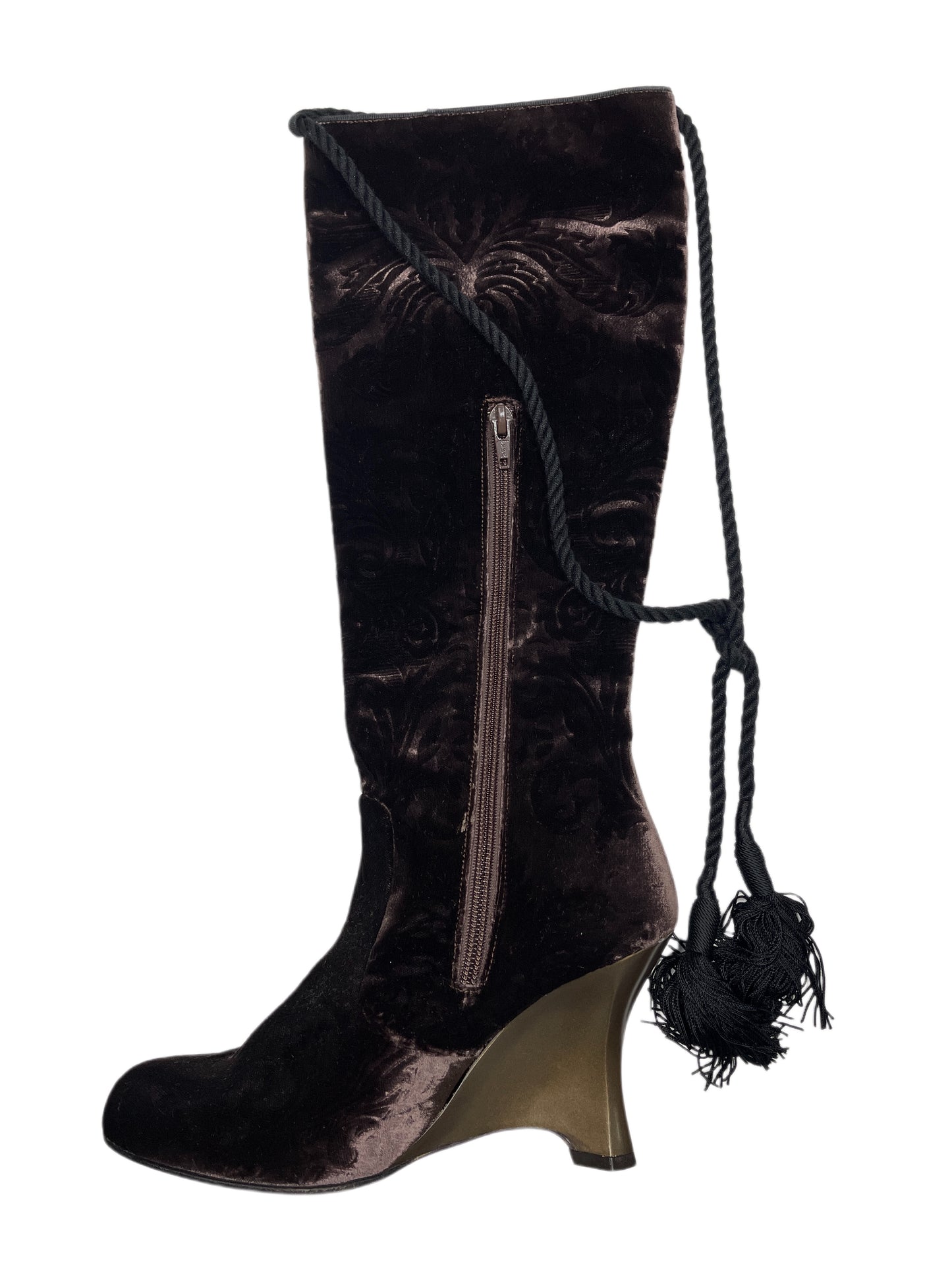 Y2k Victorio & Lucchino Knee High Velvet Brown Boots - 36