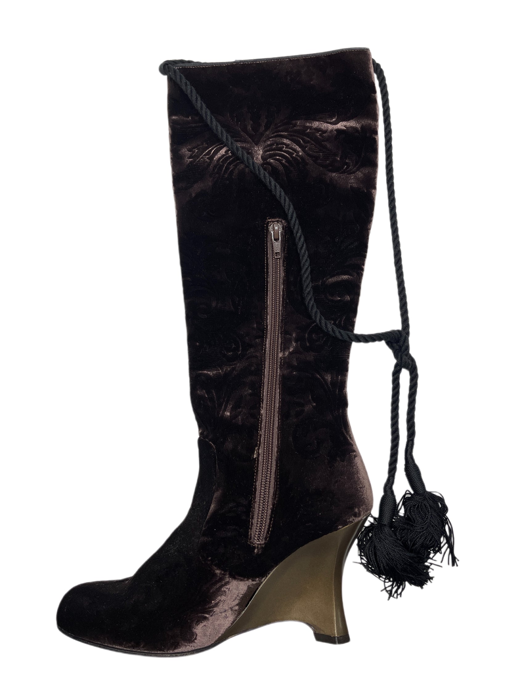 Y2k Victorio & Lucchino Knee High Velvet Brown Boots - 36