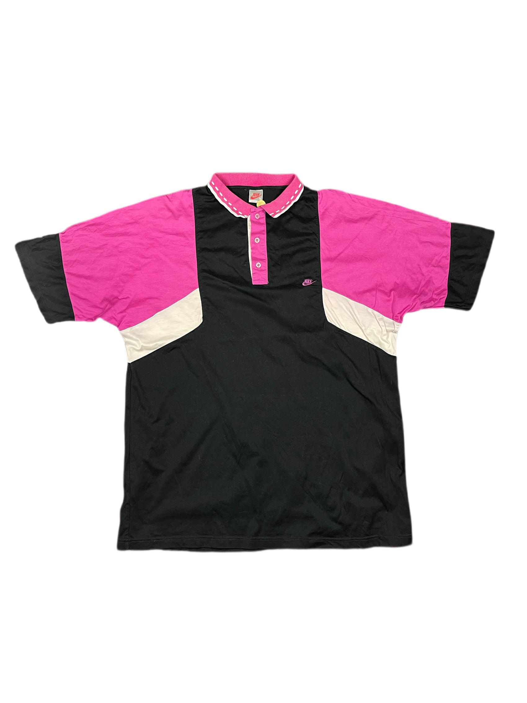 Vintage 80s Nike Polo Shirt Black Pink - XL