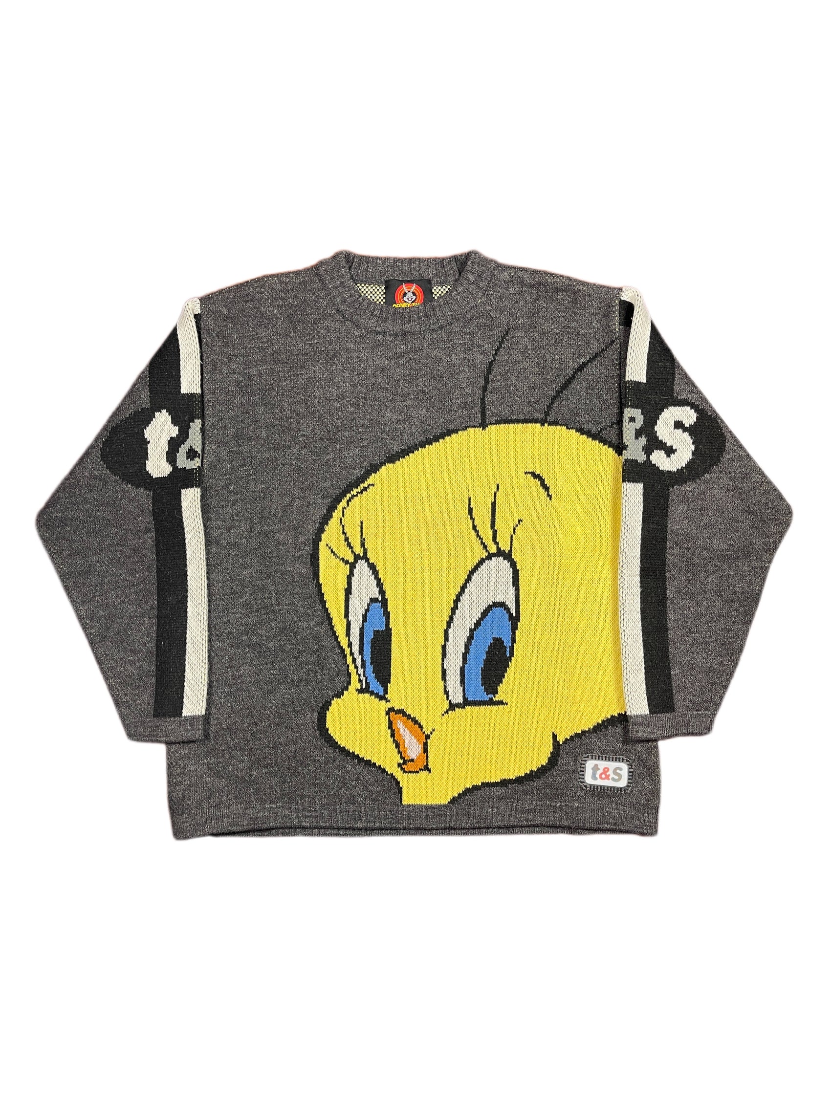 Vintage Looney Tunes 2000 Tweety Warner Bros Chunky Knitted Sweatshirt Gray - S