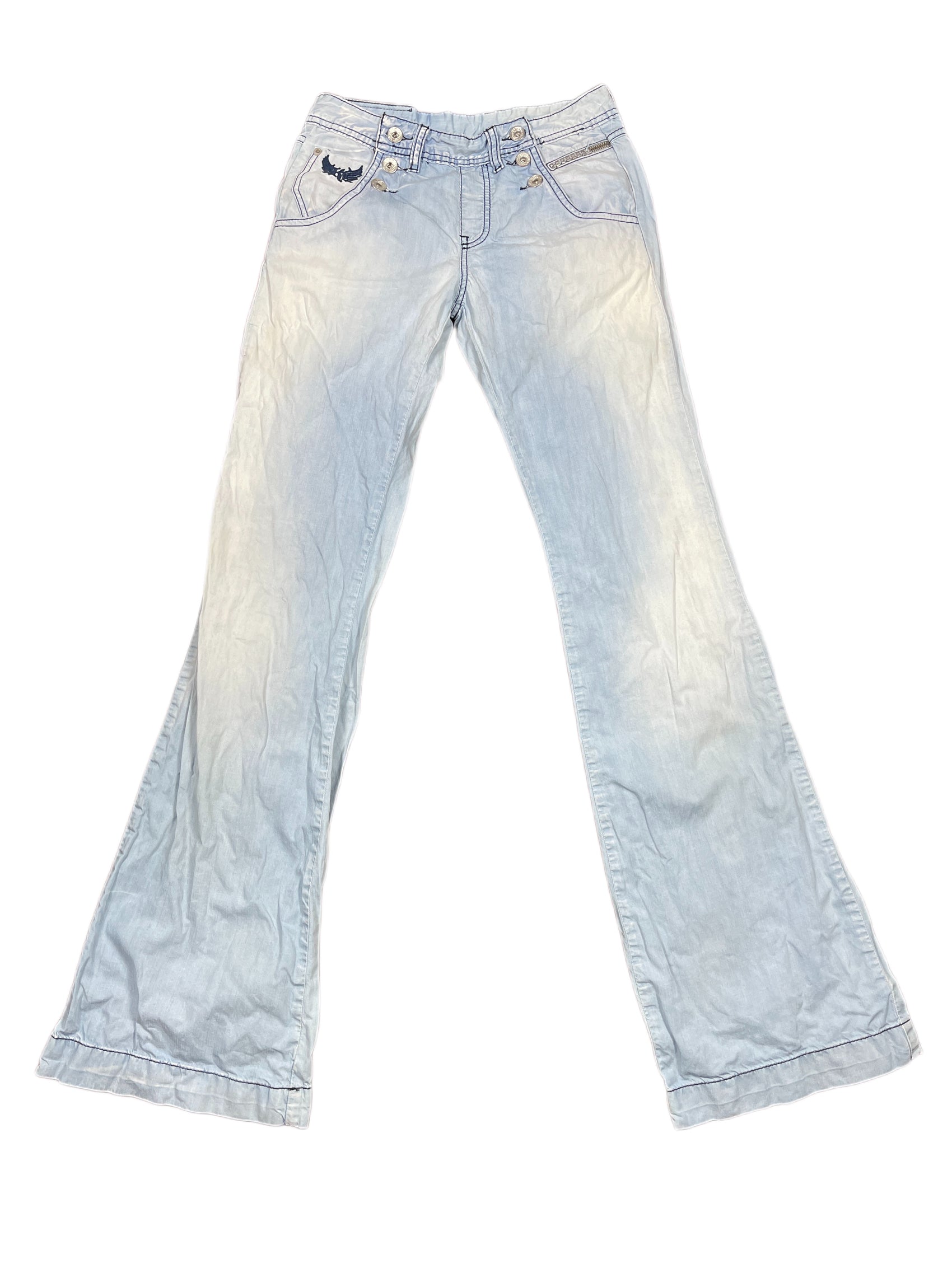 Y2k Kaporal5 Low Waist Flared Denim Pants Blue White - M/L